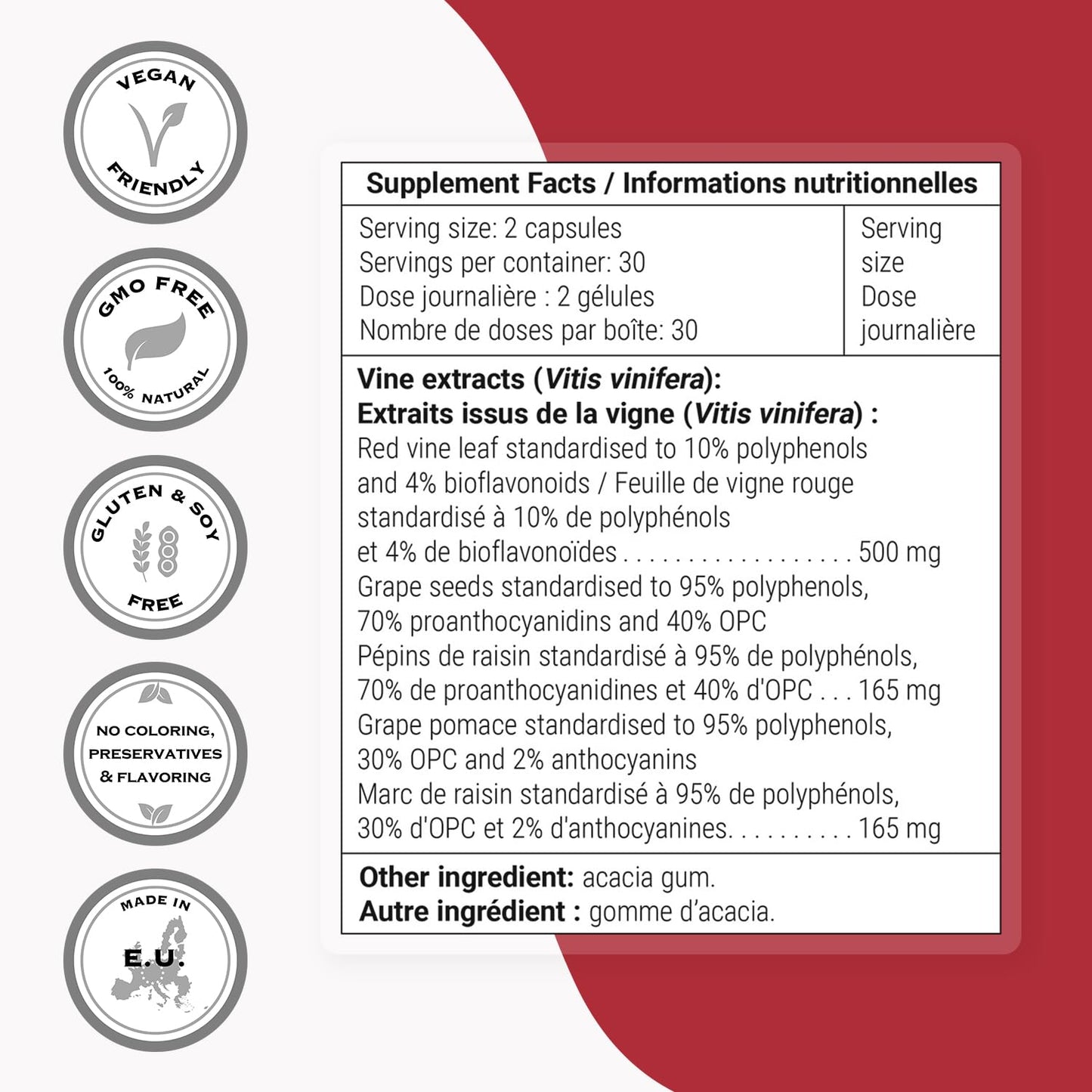 Supersmart Triple Vino Circulation (High Potency) - 3-in-1 Formula - Red Vine Leaf Extract - with Grape Seed & Marc Capsules, 60 Count