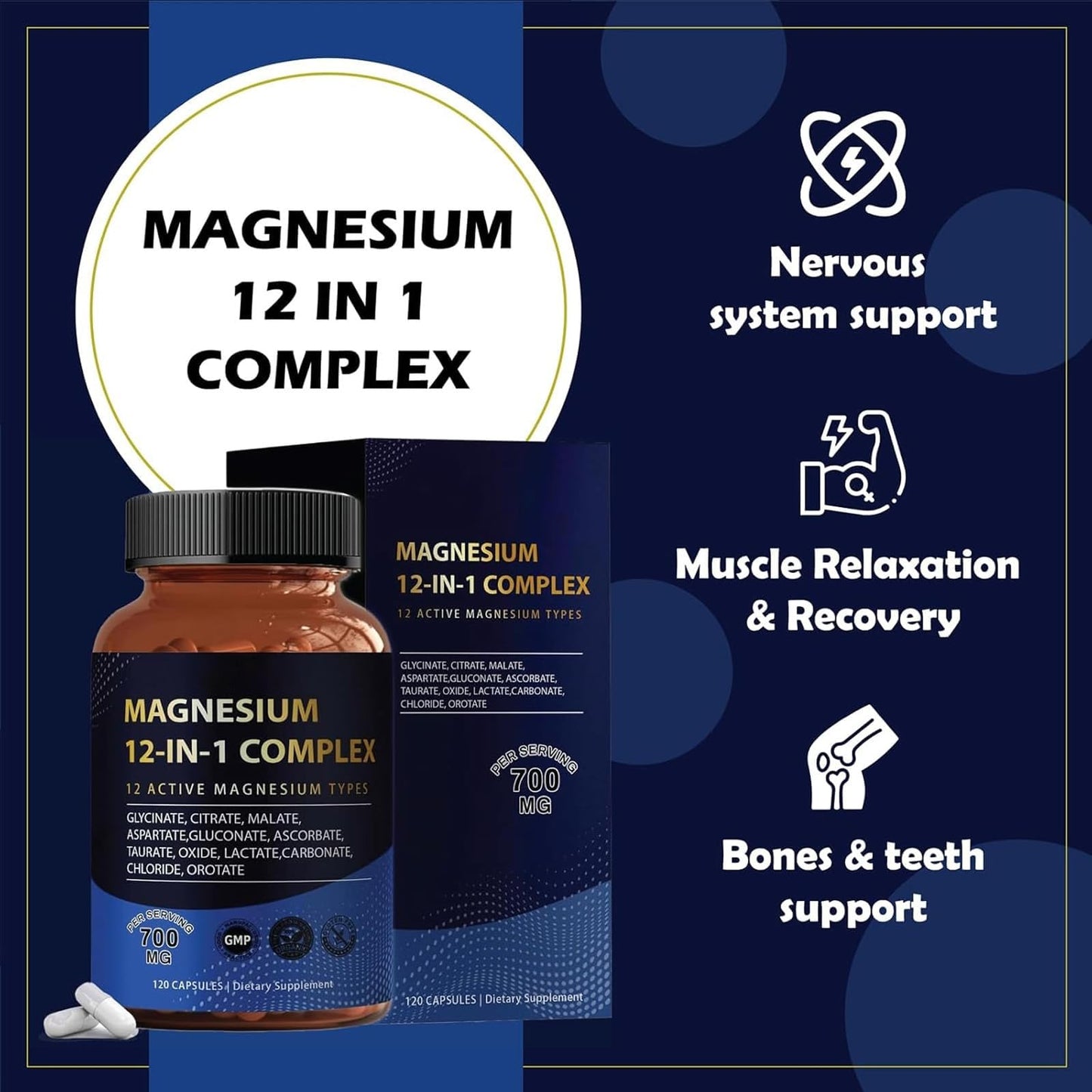 YPRYPR Puravita Magnesium Complex 700mg 12-in-1 Magnesium Supplement with Glycinate, Citrate, Malate & More Capsule 1 Count