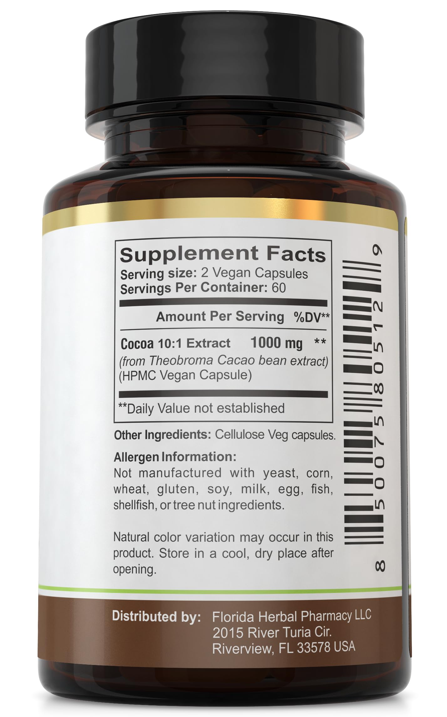 Florida Herbal Pharmacy Cocoa Extract Capsules 120