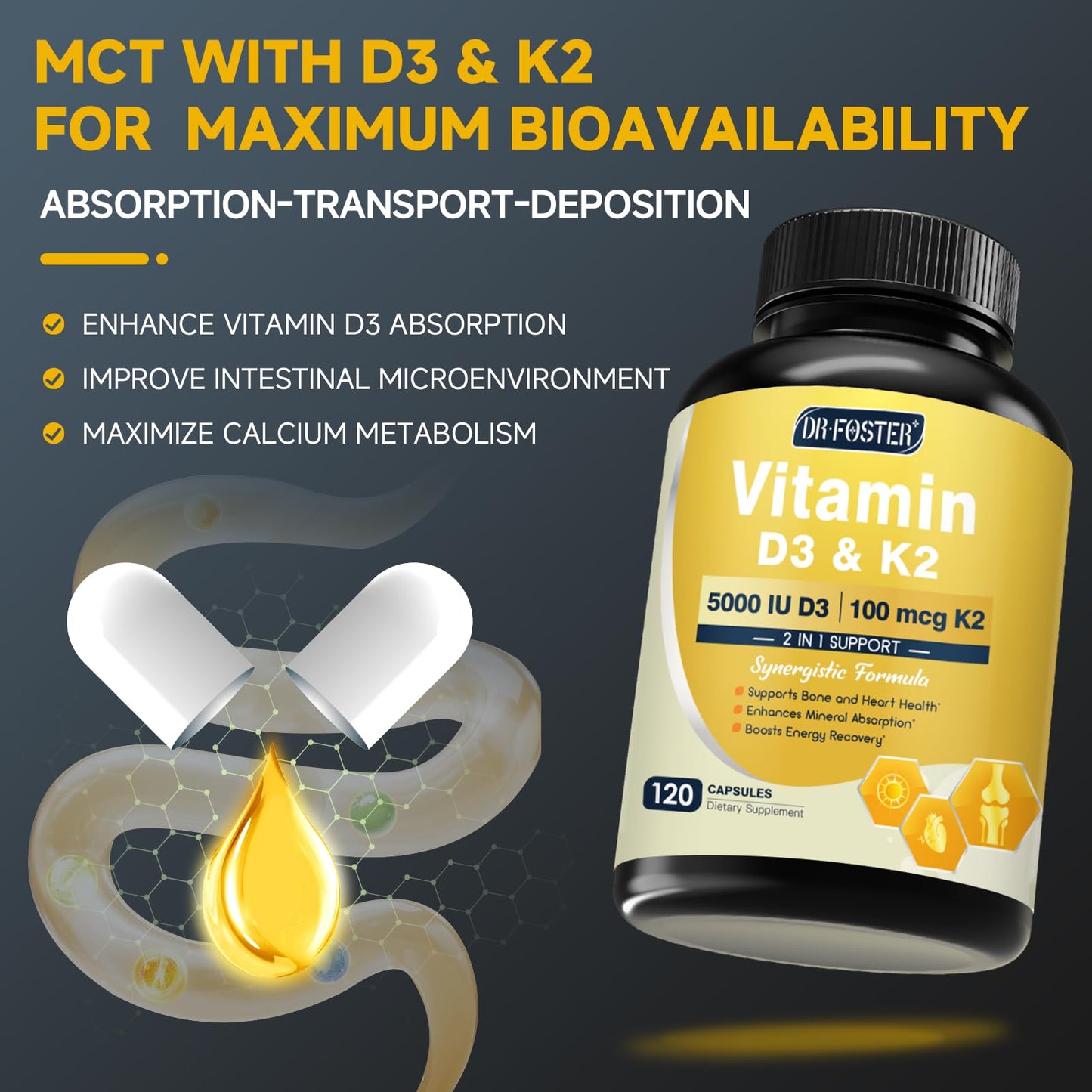 DRFOSTER Vitamin D3 K2 5000 IU with Zinc & Boron Capsules, 120 Capsules