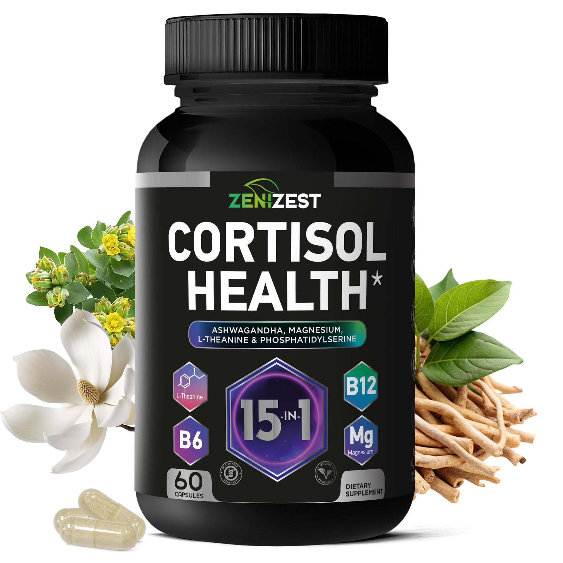 ZeniZest Cortisol Detox Supplement Capsules 60 Count