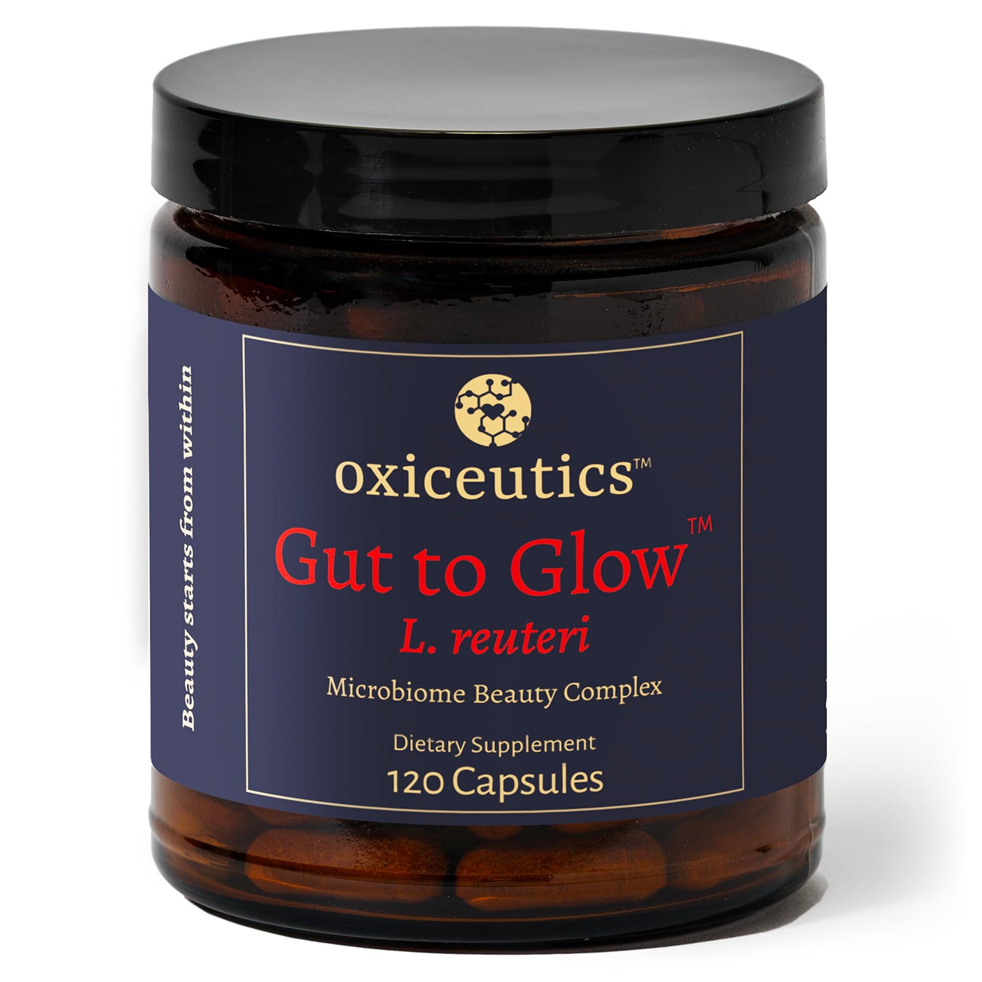 Oxiceutics Gut to Glow L. reuteri Probiotic + Marine Collagen & Hyaluronic Acid Capsule 120