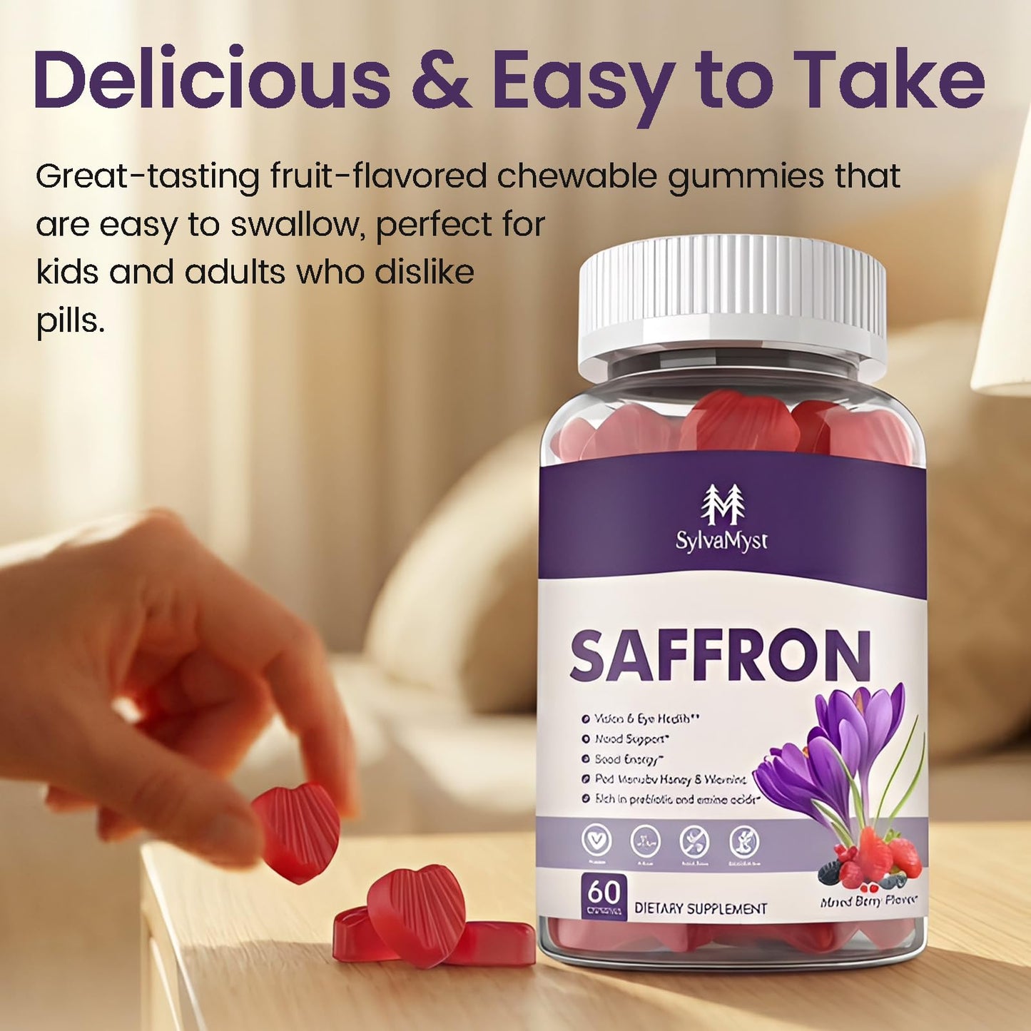 SylvaMyst Natural Saffron Gummies - Relaxation Support Gummy 60 Count