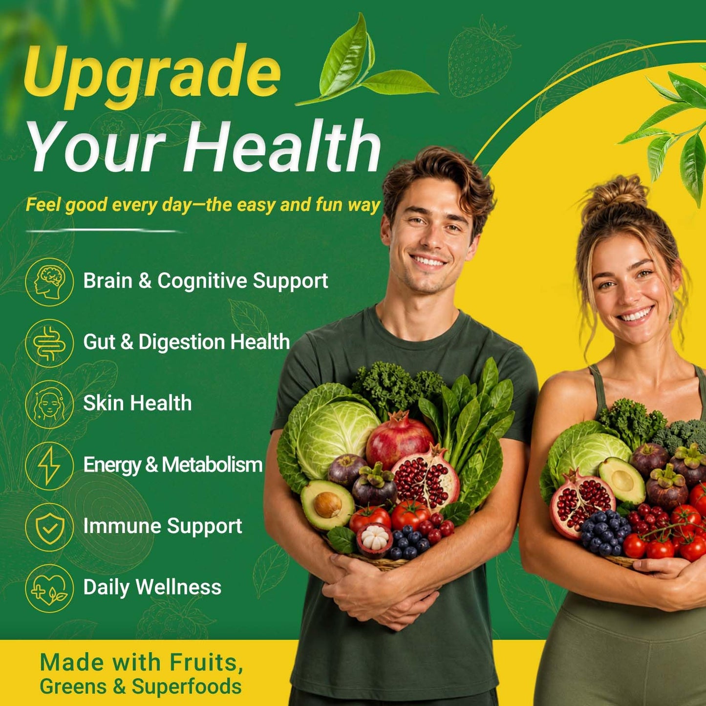 Airboy Greens Daily Multivitamin Gummies with Spirulina & Chlorella, Digestive Health, 20 Count