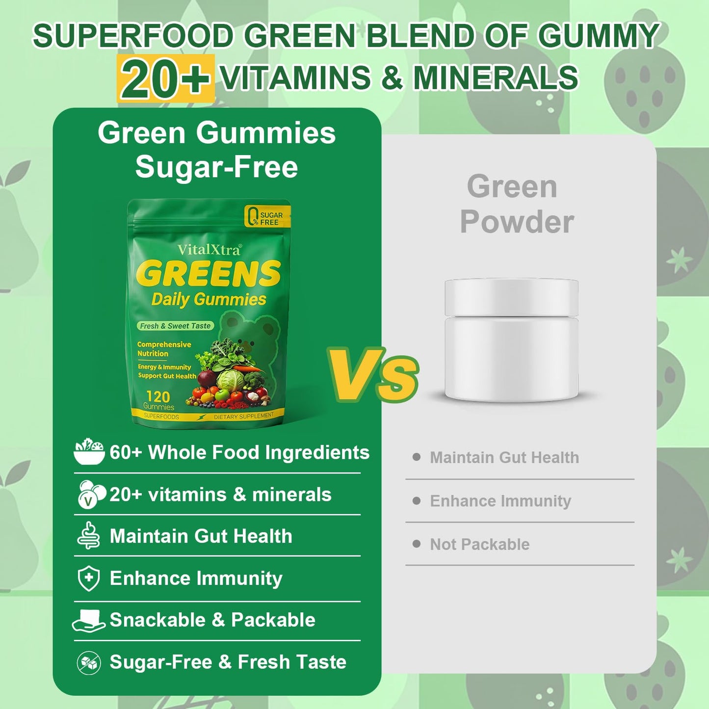 VitalXtra Sugar-Free Greens Gummies 120 Count