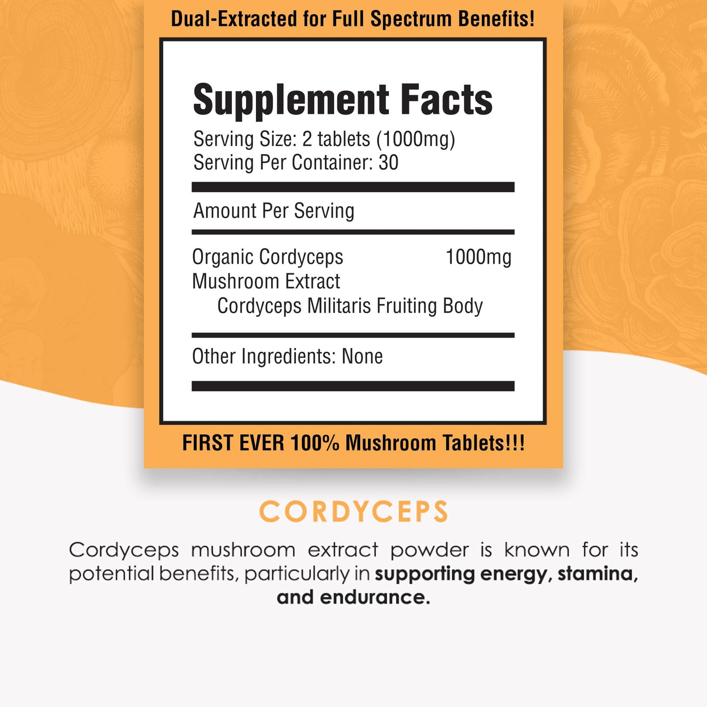 Purest Mushrooms Cordyceps Mushroom Extract Tablets 30 Count