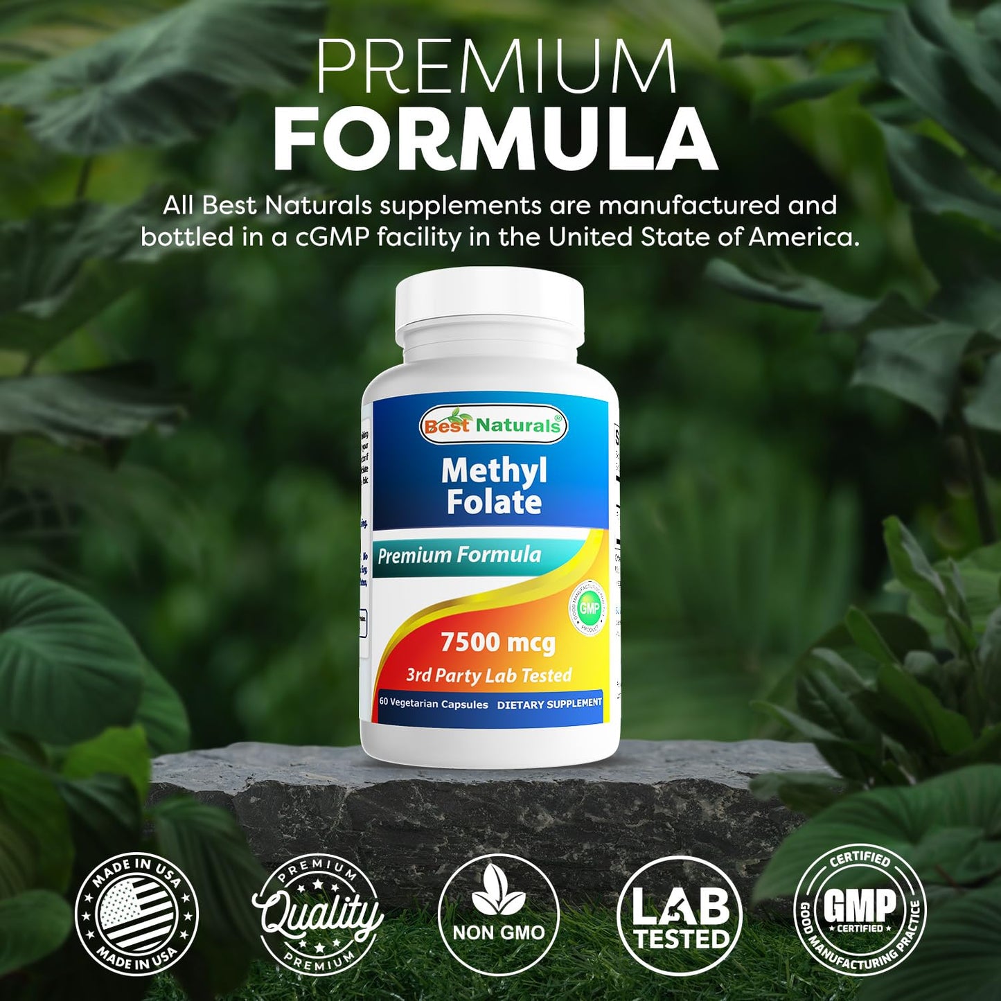 Best Naturals Methyl Folate 7500 mcg (7.5 mg) Veggie Capsule, 60 Count