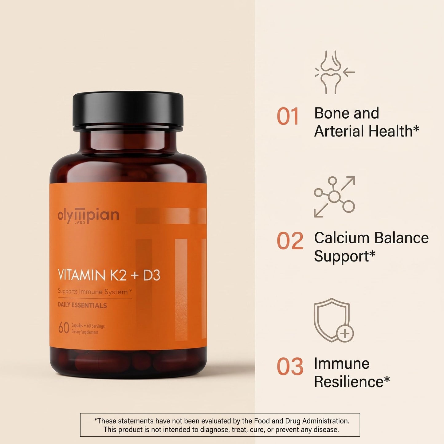 Olympian Labs Vitamin K2 + D3 Capsules, 60 Count