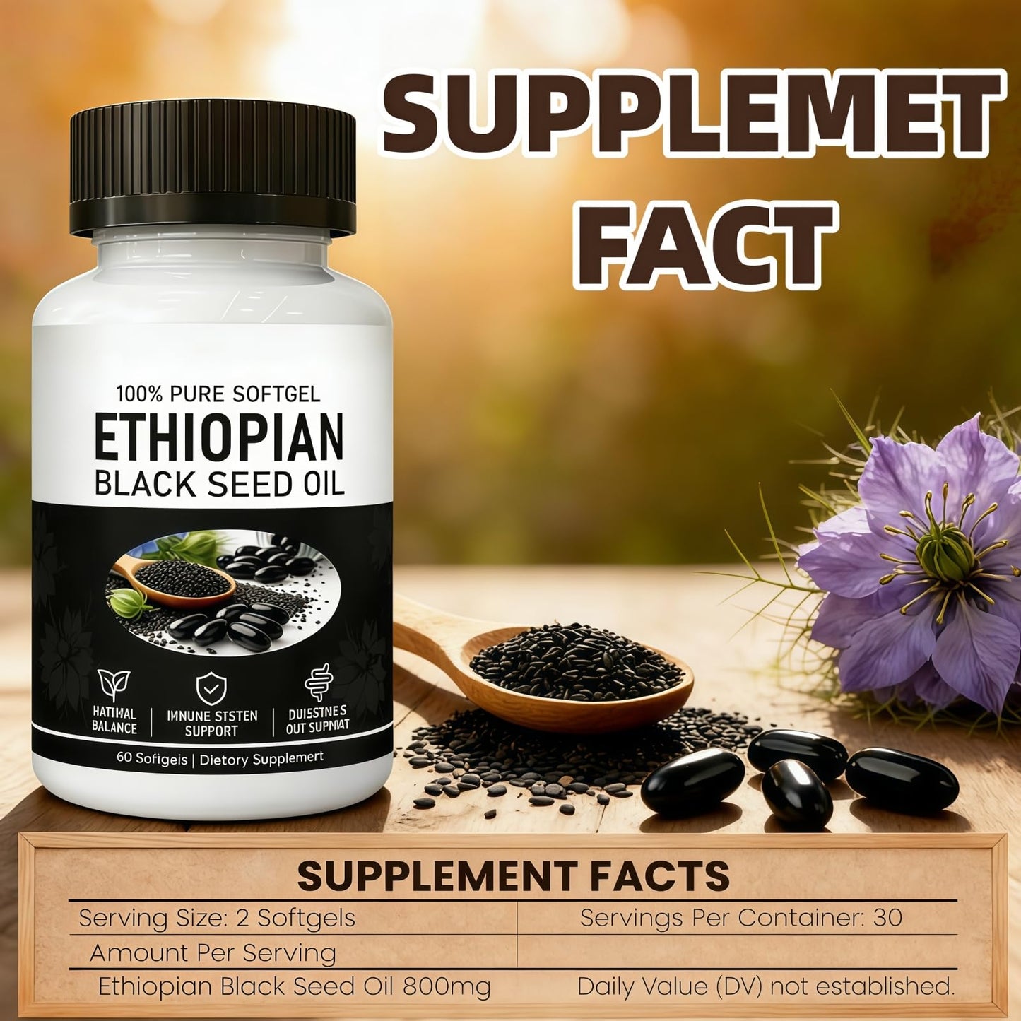 POYICGS Ethiopian Black Seed Oil Caplets, 60