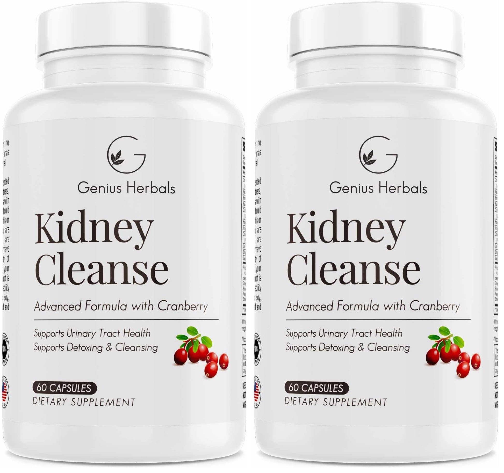 GENIUS HERBALS Kidney Cleanse Advanced Formula with Cranberry Extract, Kidney, Urinary Tract & Bladder Detox and Cleanse, 120 Capsules