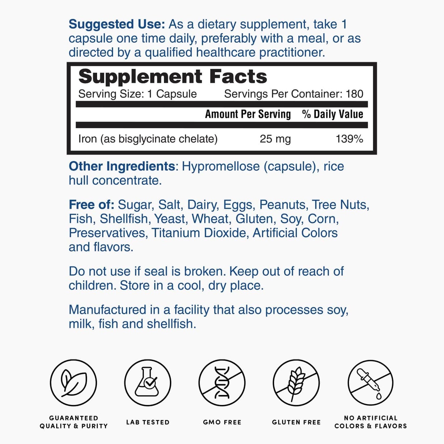 Nature's Lab Perfect Iron 25mg Dietary Supplement Capsules 180 Count