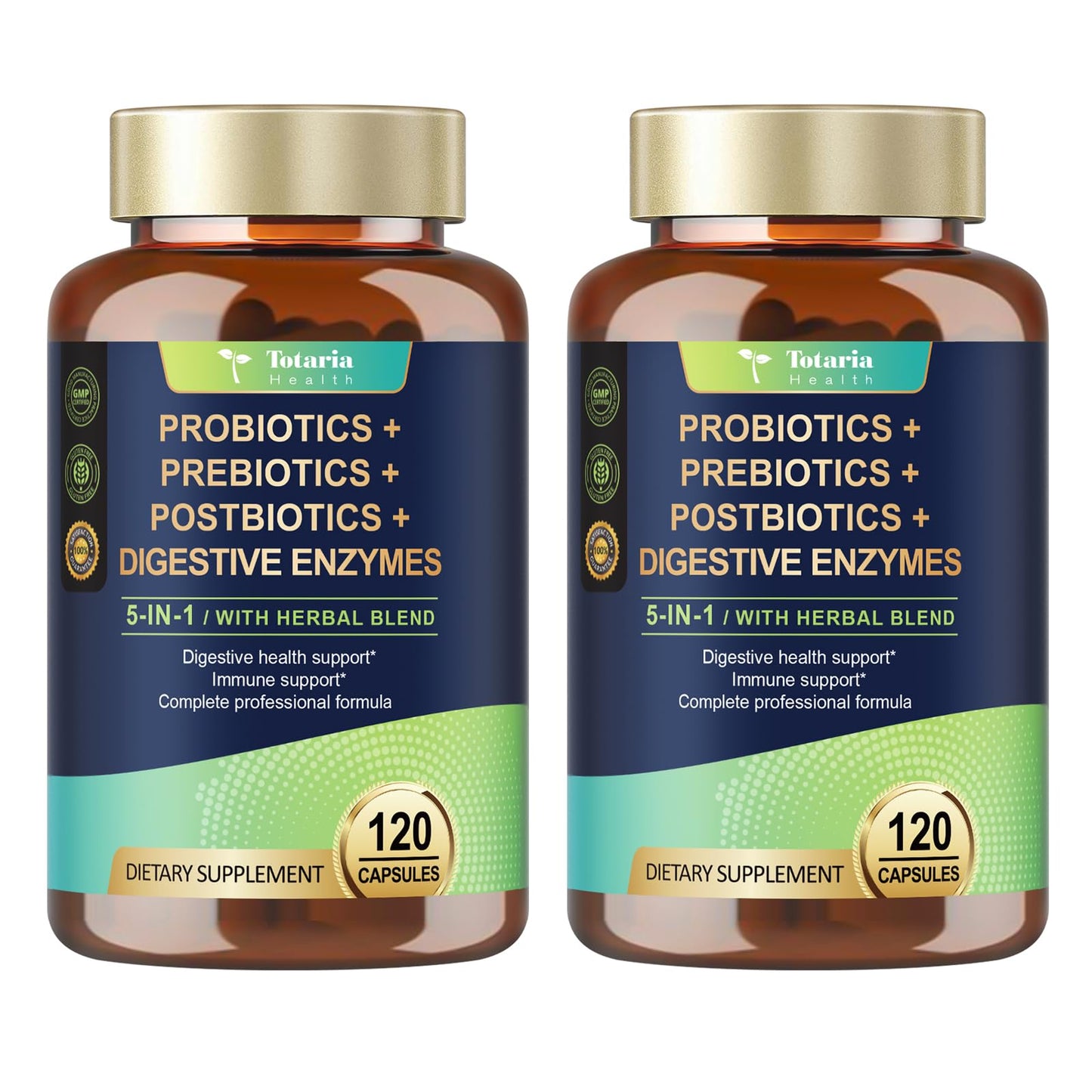 Totaria 5-in-1 Probiotic Prebiotic & Postbiotic for Women Men, Capsule, 240 Count