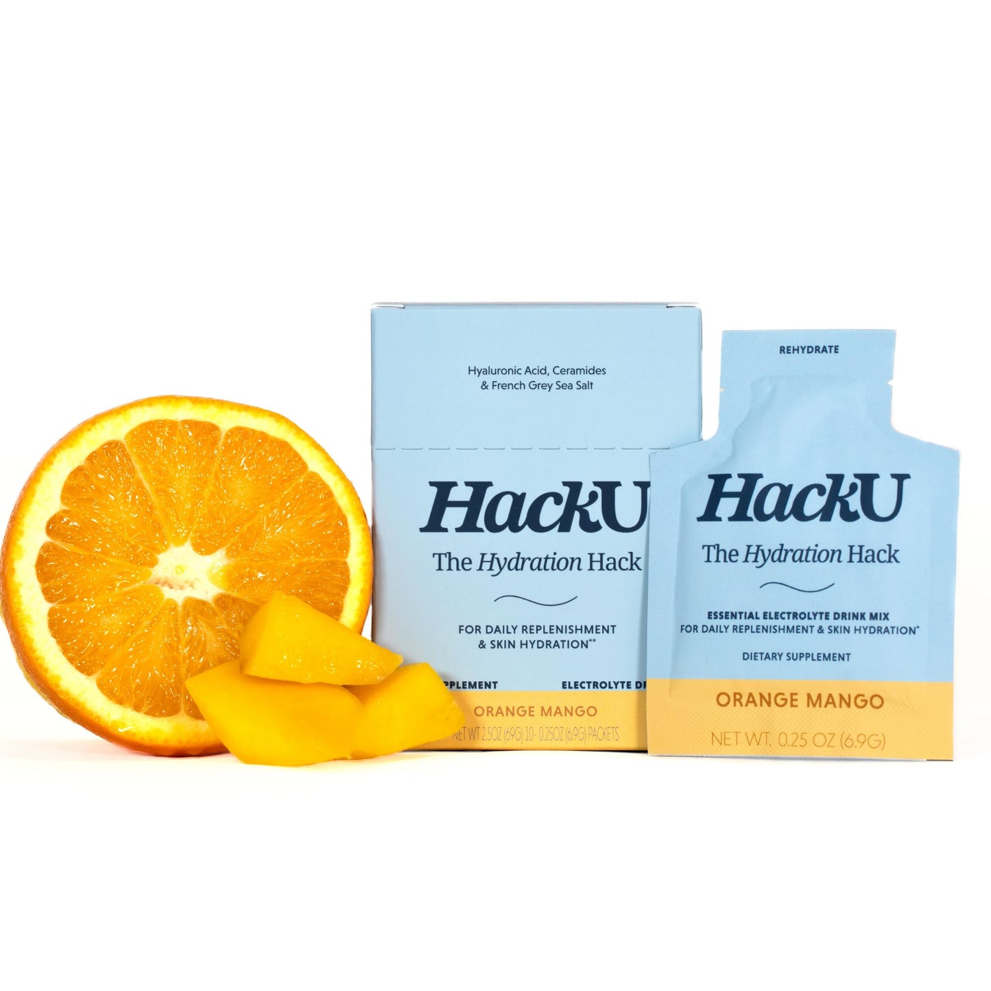 HackU Sugar-Free Electrolyte Packets Orange Mango Powder 2.5 Ounce