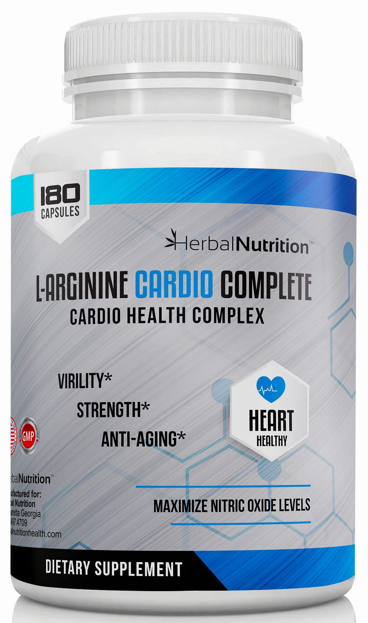 Herbal Nutrition L-Arginine Cardio Complete Nitric Oxide Support Formula Capsule, 180 Capsules