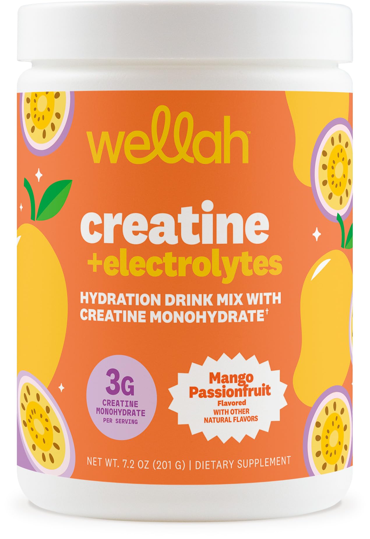 Wellah Creatine + Electrolytes Powder (Mango Passionfruit) 7.2 Ounces