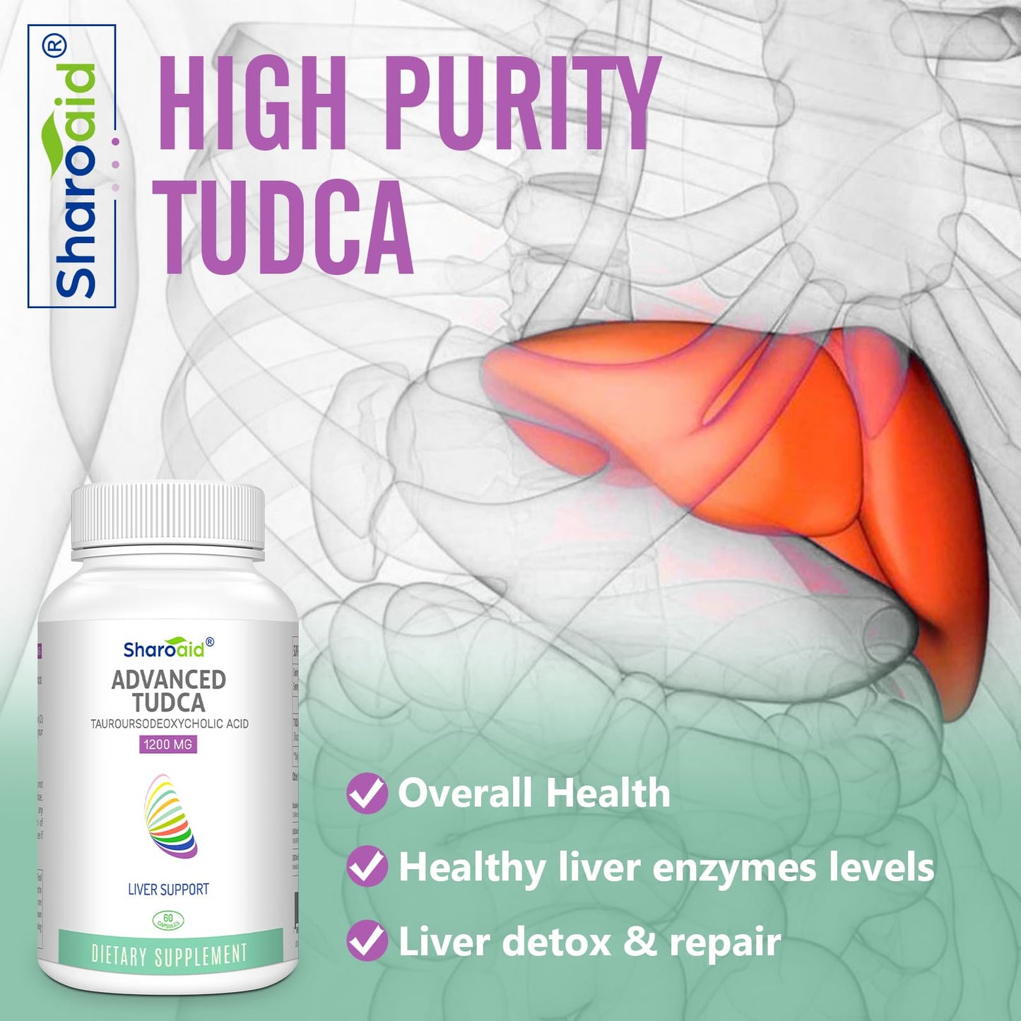 Sharoaid TUDCA Liver Support Supplements 1200 mg Capsules 120 Capsules