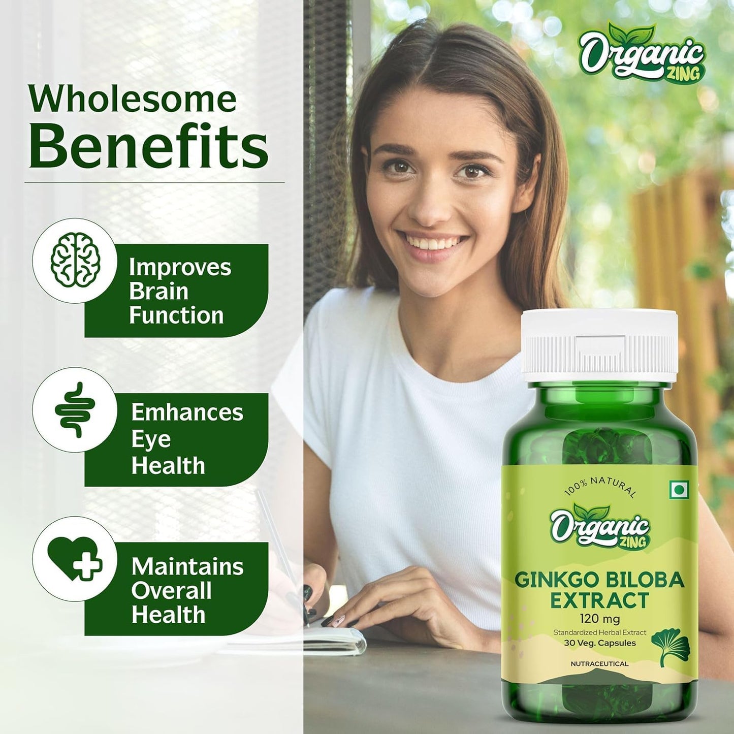 ORGANIC ZING Ginkgo Biloba Extract 120 mg Capsule, 30 Capsules