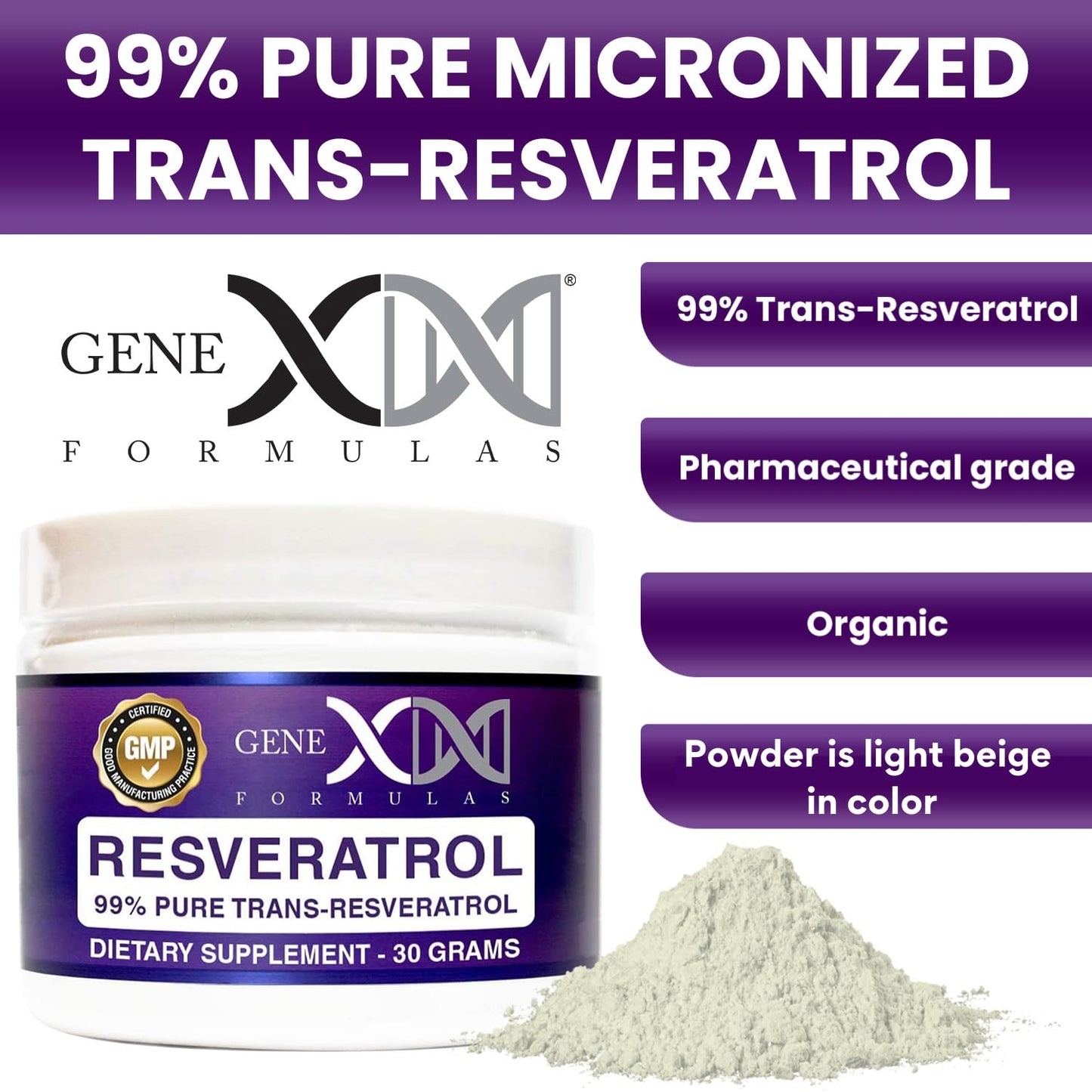 Genex Formulas Trans Resveratrol 1000mg Powder, 1.06 oz