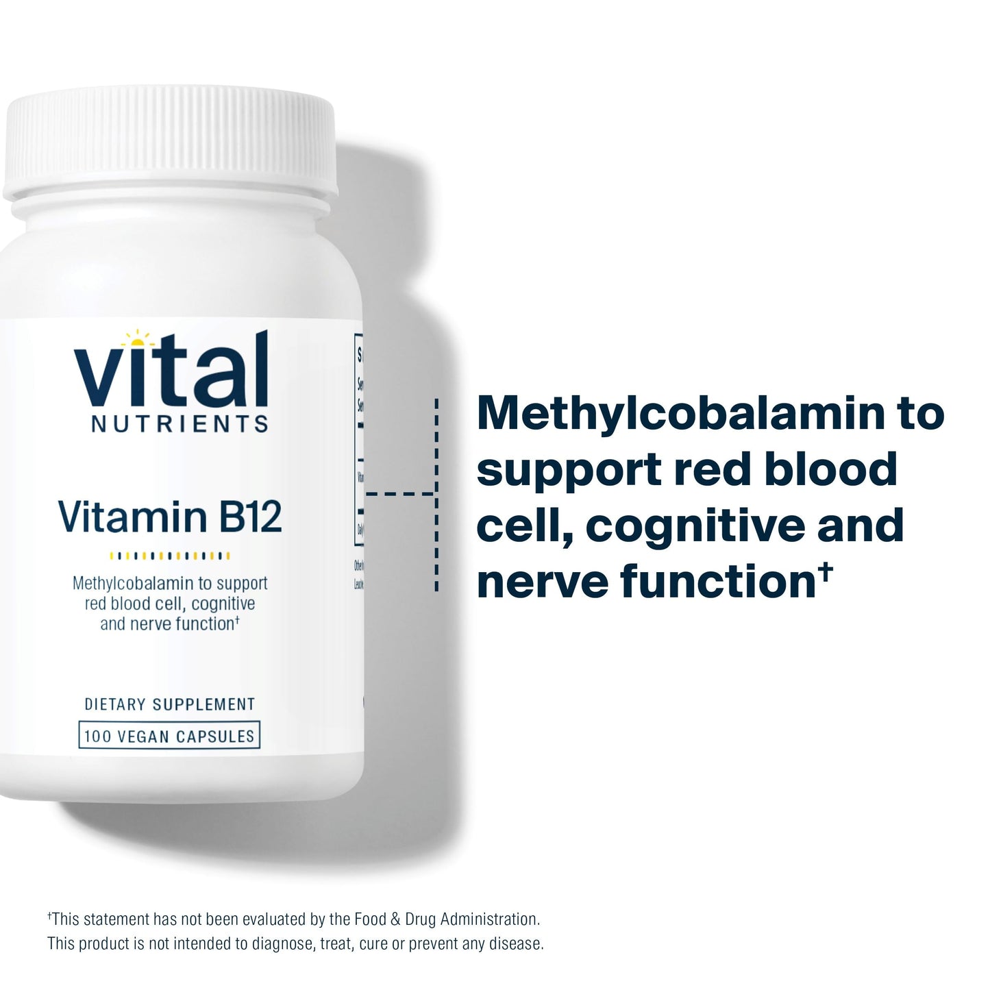 Vital Nutrients Vitamin B12 1000mcg Methylcobalamin for Metabolism, Cognitive & Nervous System Health* - Vegan - High-Potency B12 Supplement - Gluten, Dairy, Soy Free - 100 Capsules