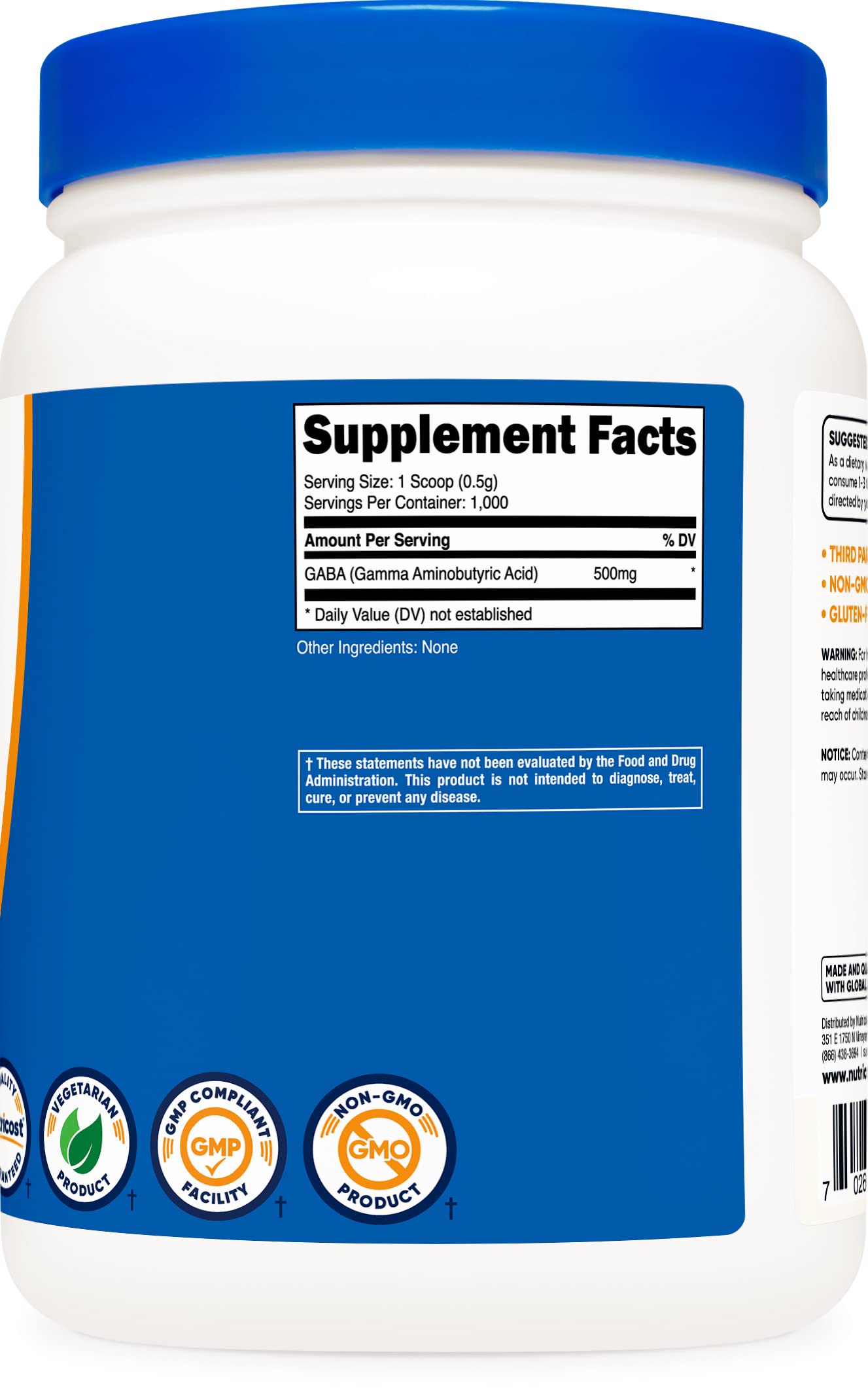 Nutricost Pure GABA (Gamma Aminobutyric Acid) Powder, 500 Grams, Pack of 2