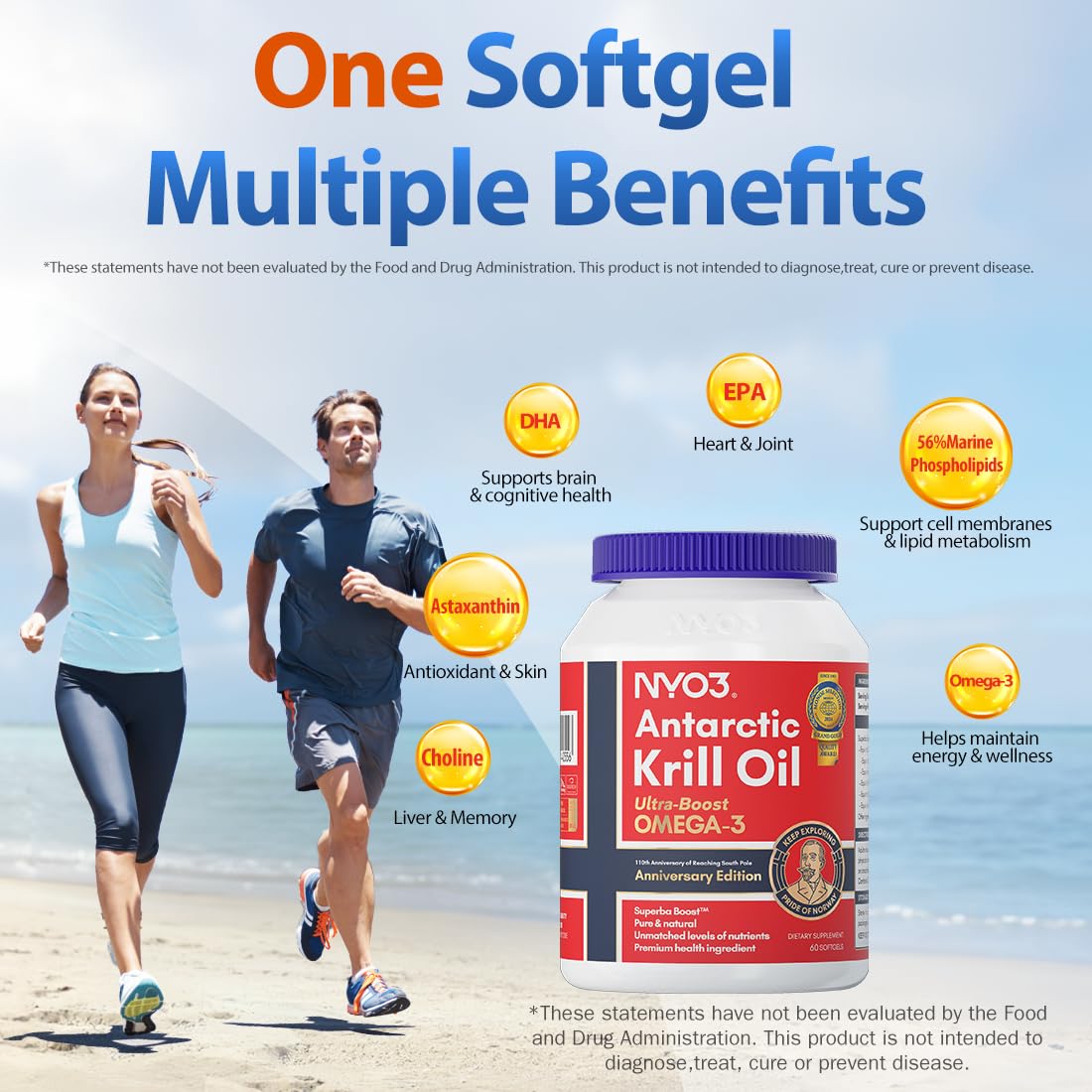 NYO3 Krill Oil 1000mg Omega 3 Supplement 60 Softgels