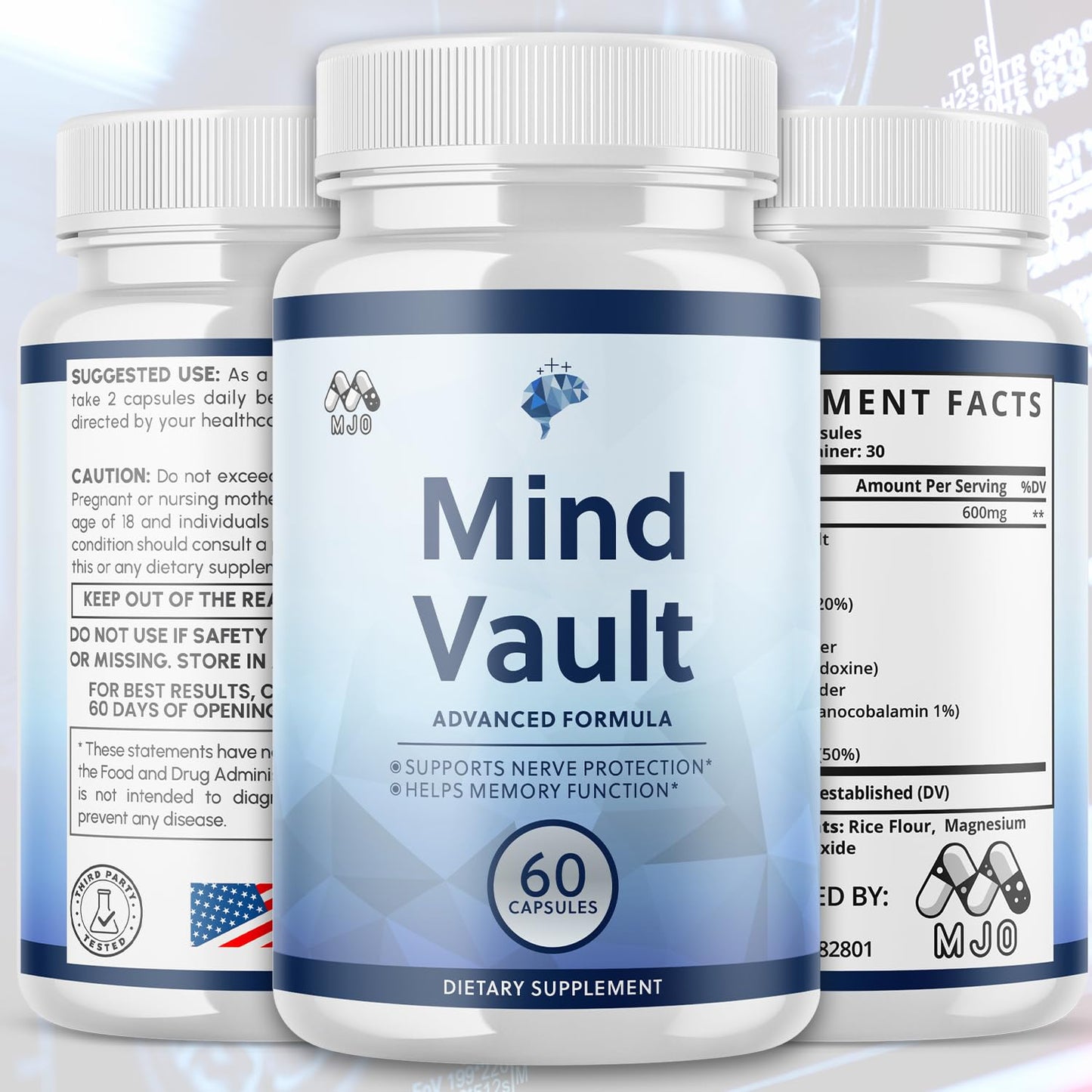 MJO Mind Vault Brain Support Capsules, 60 Capsules