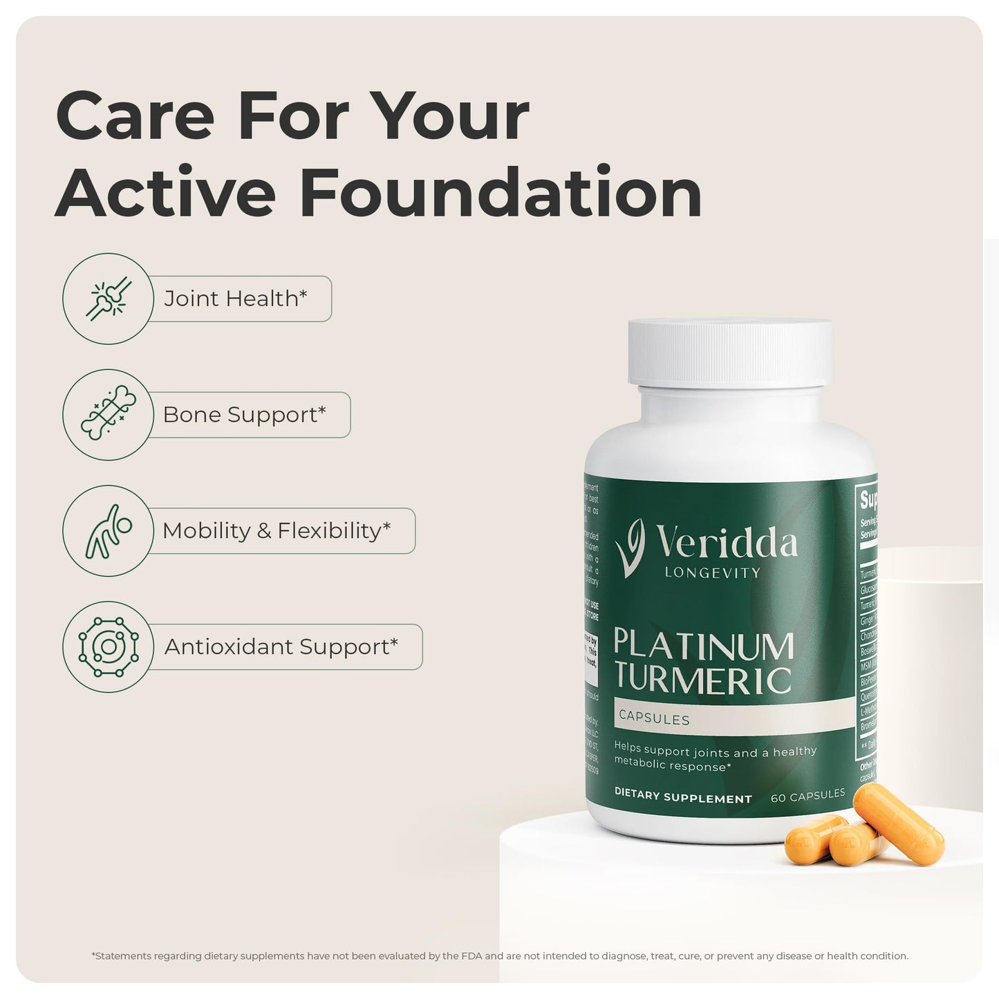 Veridda Longevity Platinum Turmeric Blend Capsules, 60 Count