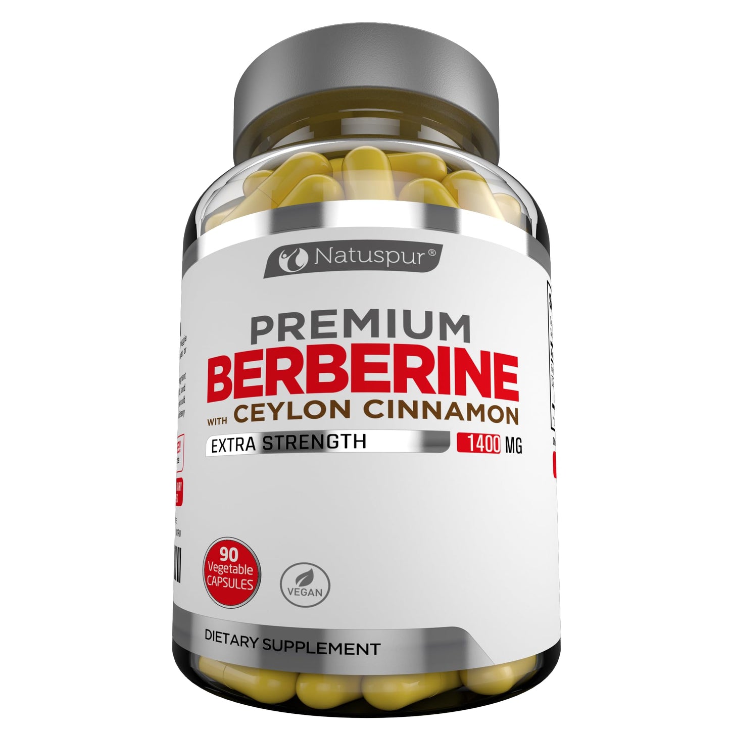 Natuspur Berberine HCL Plus Ceylon Cinnamon 1400mg – Berberine HCI Root Supplement Capsules, 90 Count