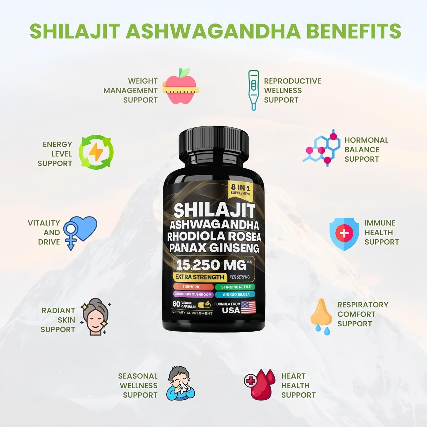 HealthyFinds Shilajit Ashwagandha Capsules 60 Count