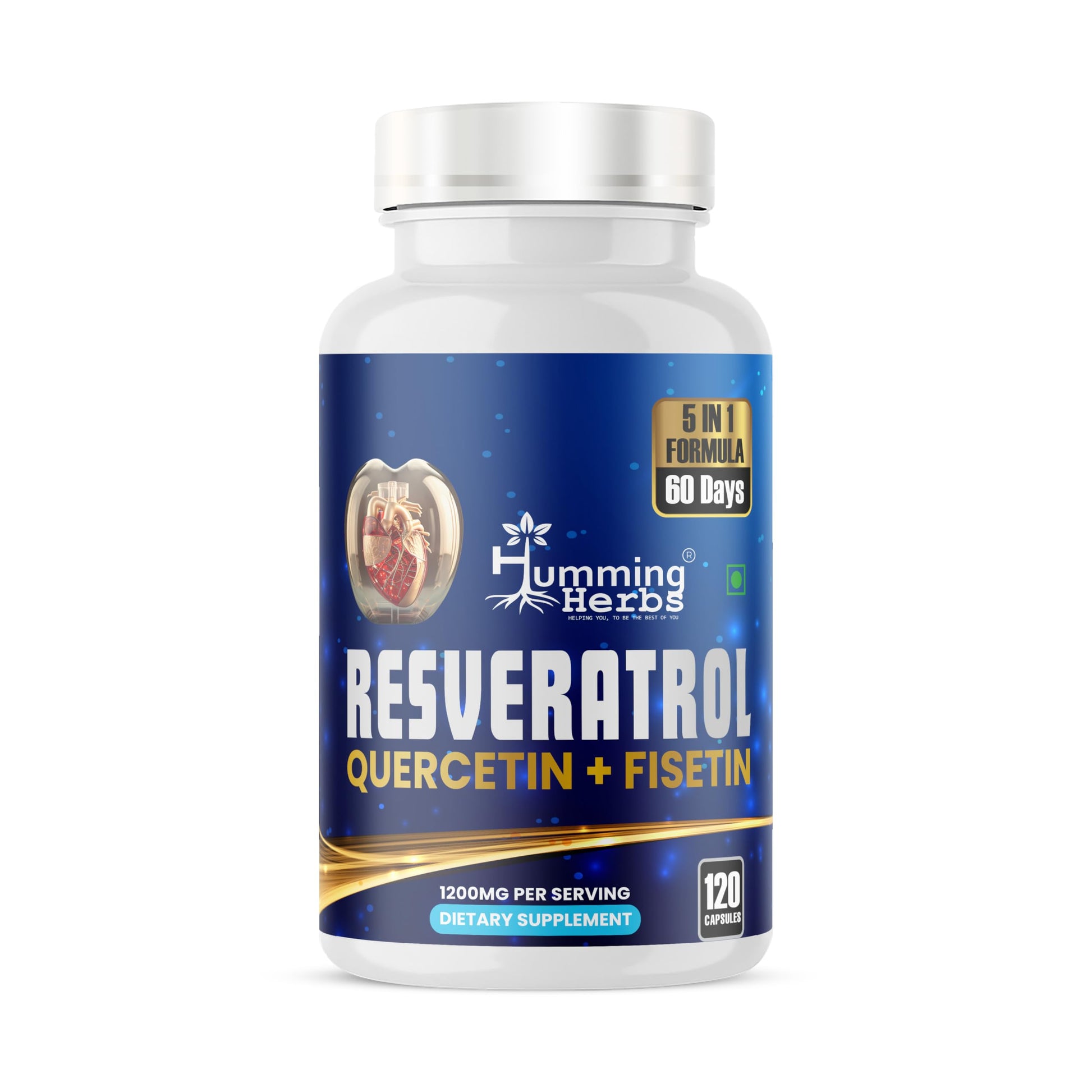 Humming Herbs Resveratrol Supplement with Quercetin, Fisetin, Spermidine & Vitamin D3 120 Capsules