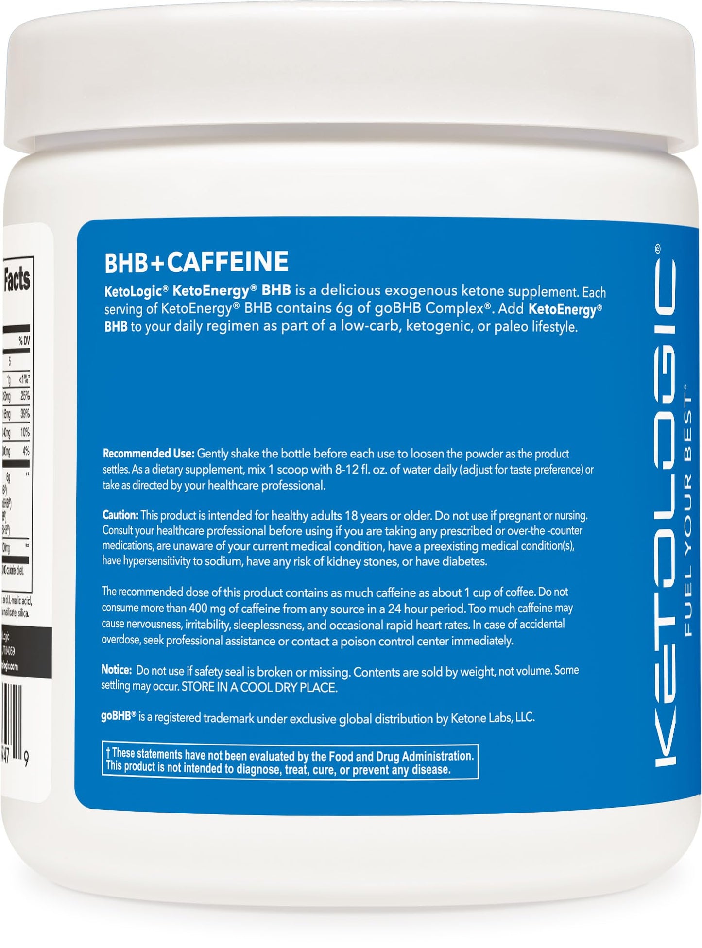 Ketologic KetoEnergy BHB Exogenous Ketones Powder with Caffeine Raspberry Lemonade 9.6 Ounce