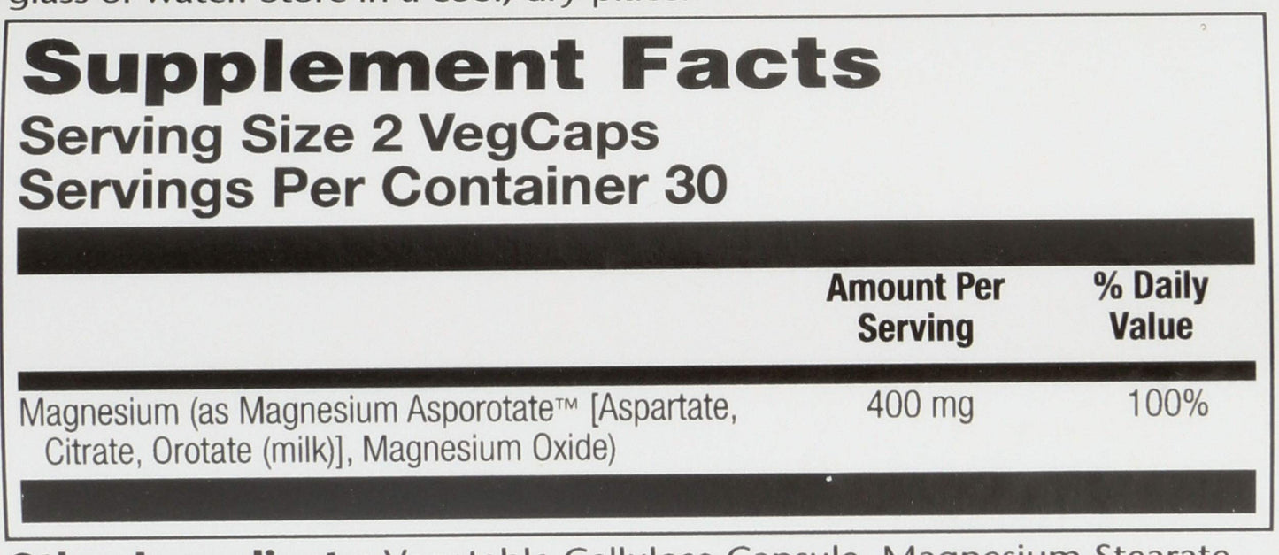 Solaray Magnesium Asporotate 400mg Vegetarian Capsules, 60 Count