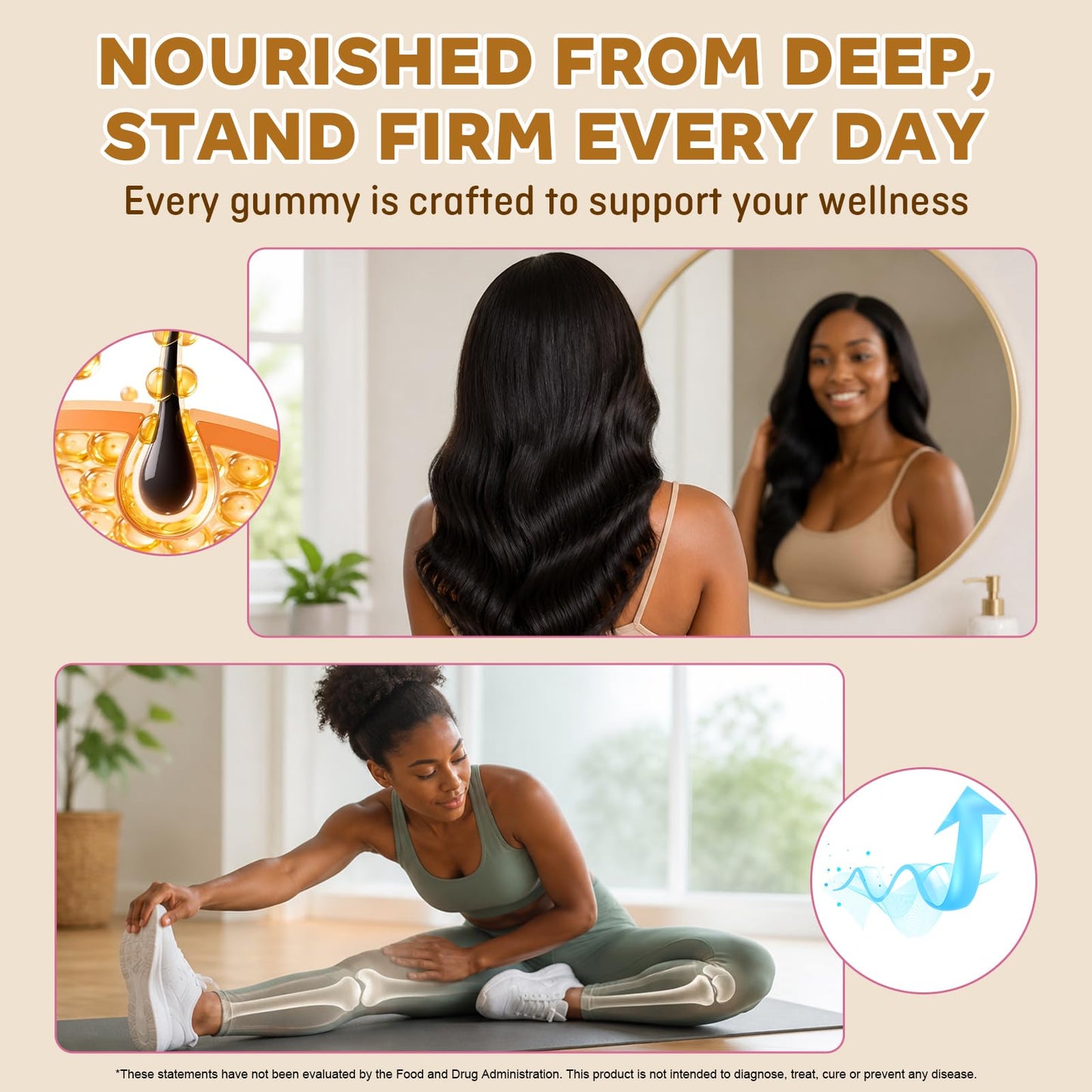 Kenofor Hair Skin and Nails Gummies with Biotin (6000 mcg), Zinc, Vitamin A, and Vitamin E, 60 Count