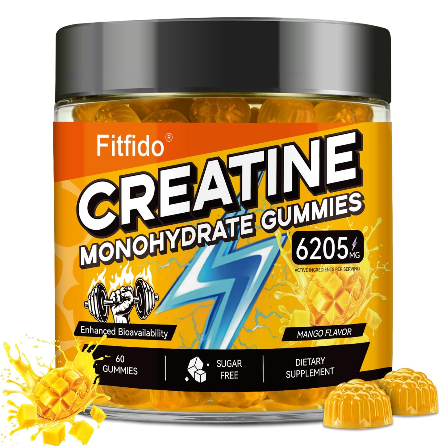 Fitfido Creatine Gummies with L-Carnitine & Taurine, 60 Count