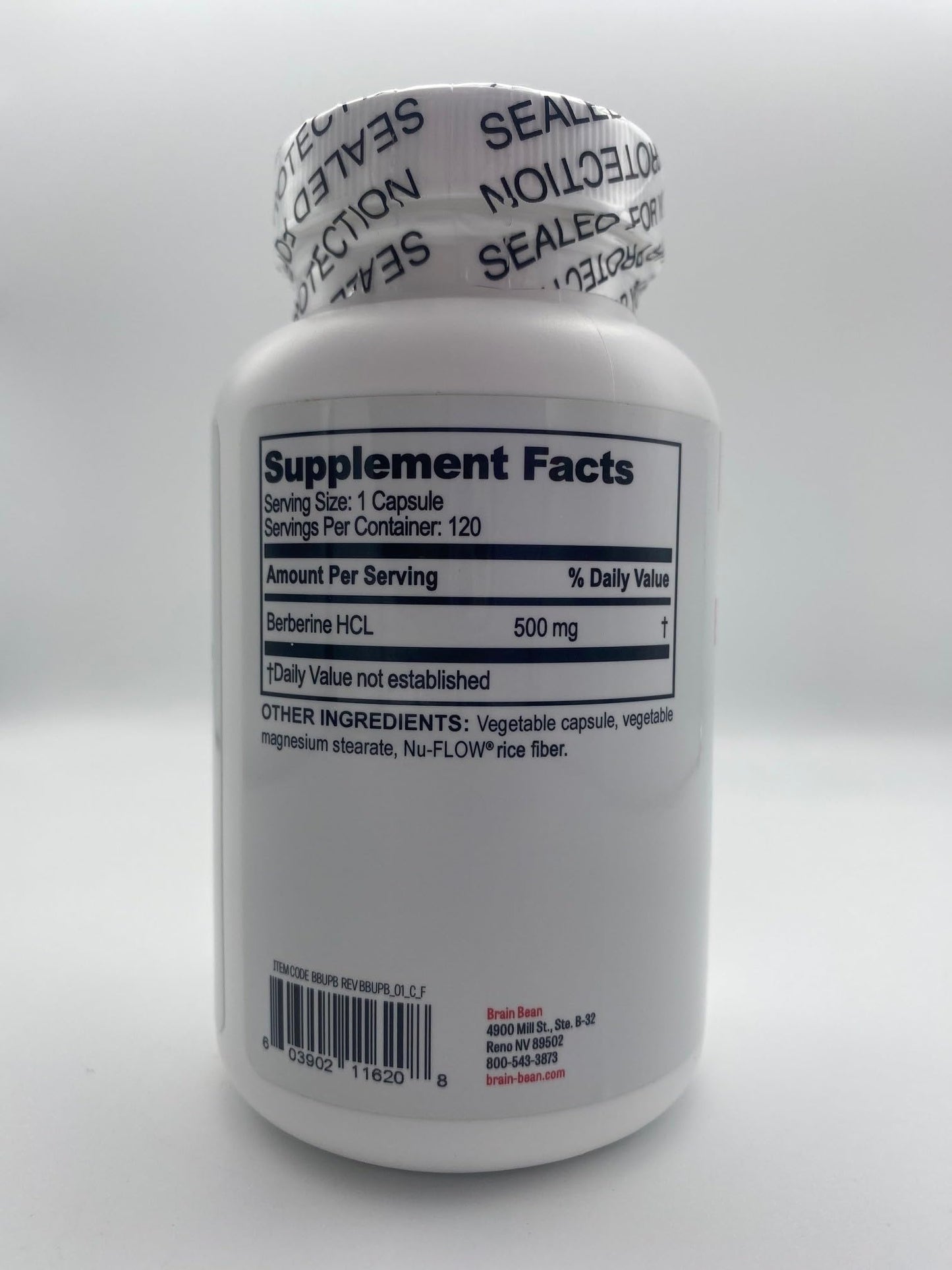 Brain Bean Ultra Pure Berberine HCL 500mg Capsule, 120 Count