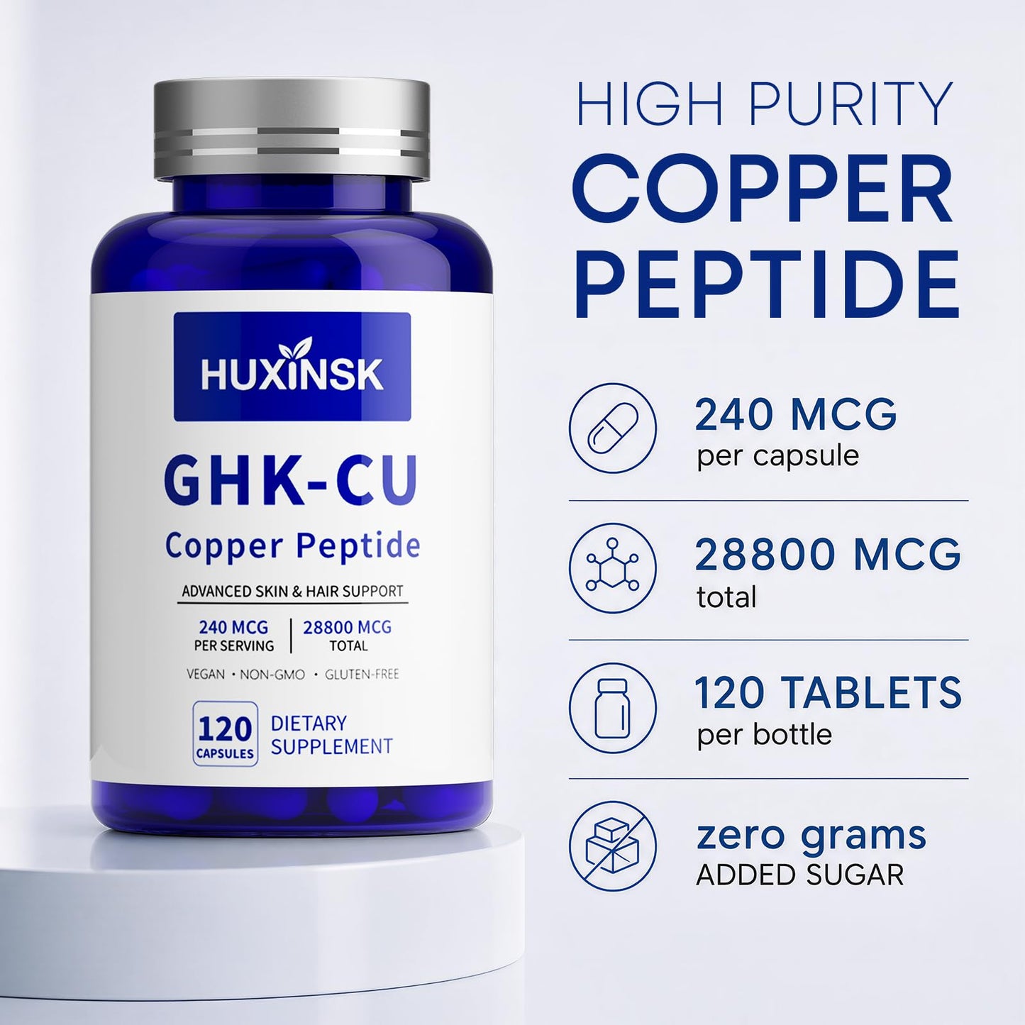 HUXINSK GHK-Cu Copper Peptide Supplement, Liposomal Formula Capsule, 120 Capsules
