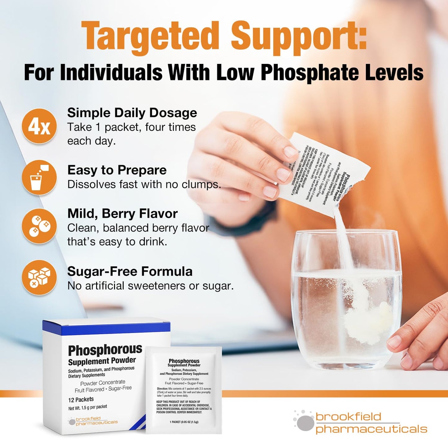 Brookfield Pharmaceuticals Phosphorus Supplements Powder Concentrate, 12 Count