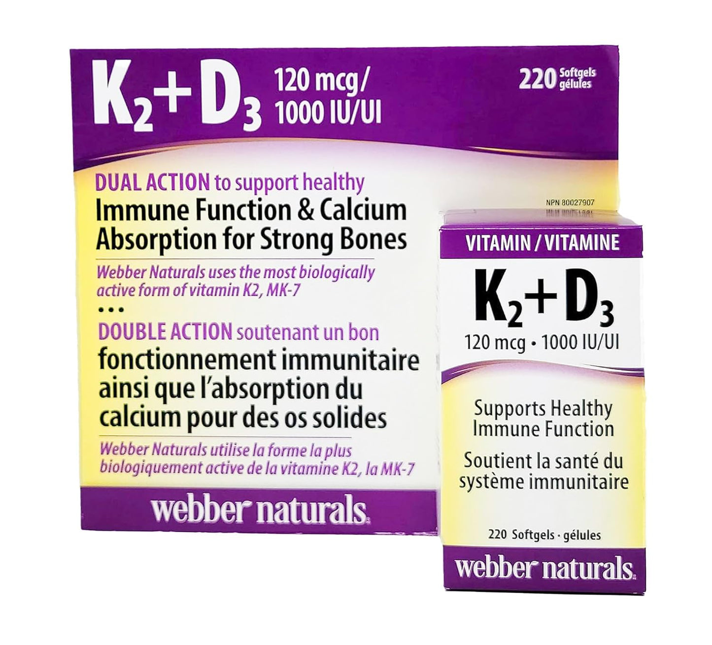Webber Naturals K2 + D3 120 mcg/1000 IU Softgels, 1 Count