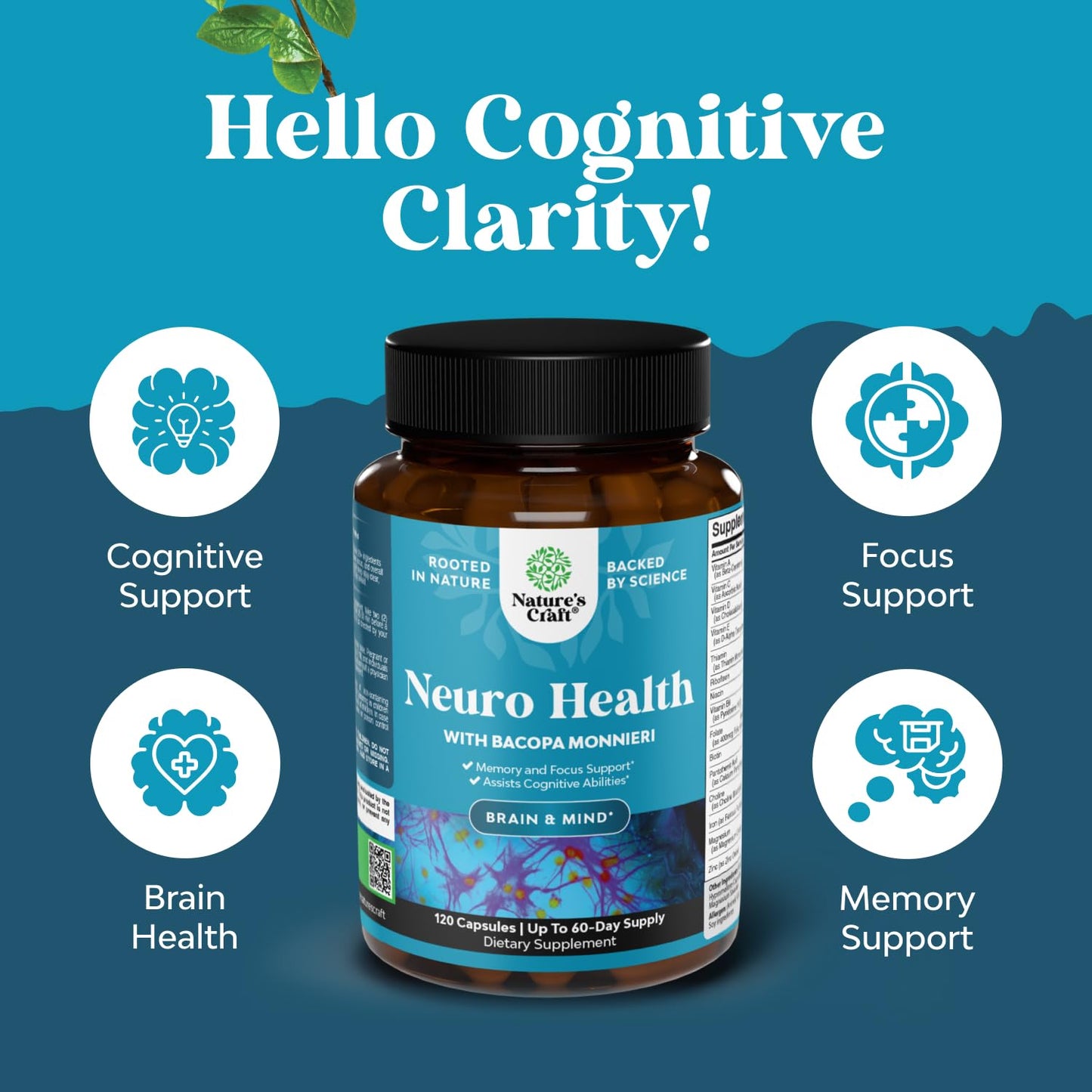 Natures Craft Nootropic Brain Supplement for Memory and Focus Support Capsule, 120 Count