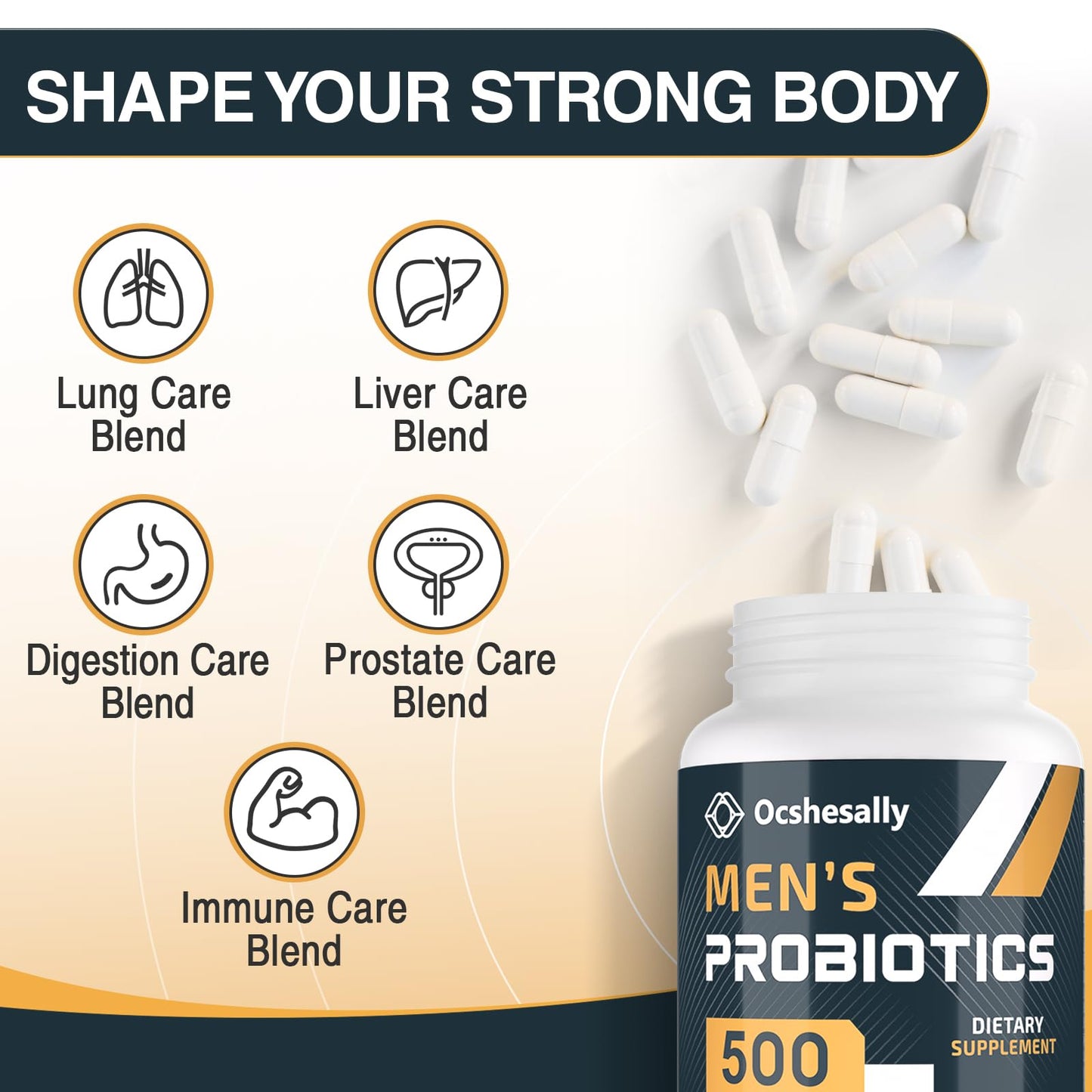 Ocshesally Probiotics for Men 500 Billion CFUs & 12 Strains with Turmeric, Cranberry, Goji, Digestive Health, Gut, Immune & Bloating, Prostate & Urinary Tract Health, 120 Capsules