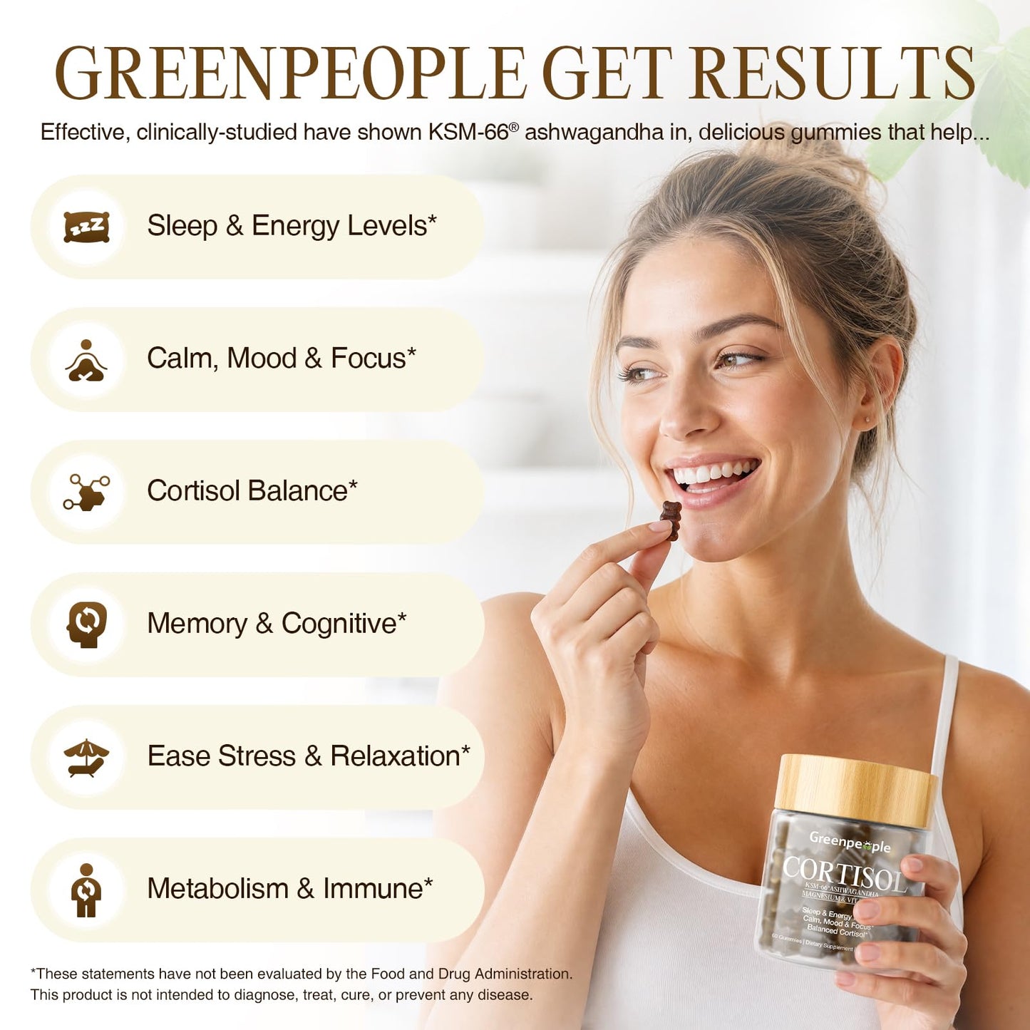 GREENPEOPLE Cortisol Reducer Supplements Gummy 60-Count