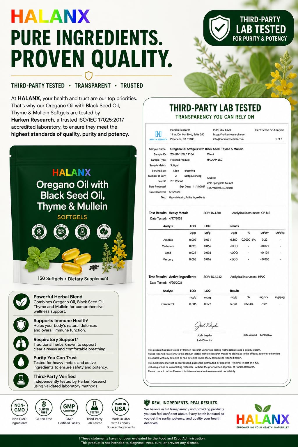 Halanx Oil of Oregano Softgel 150 Softgels