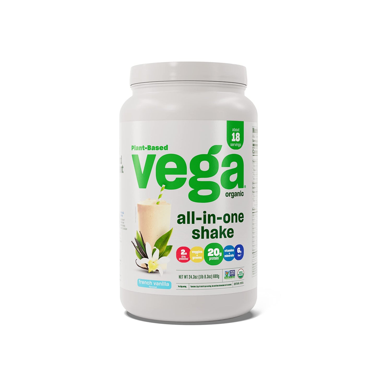 Vega Organic All-in-One Vegan Protein Powder French Vanilla 1.52 lb (Pack of 12)