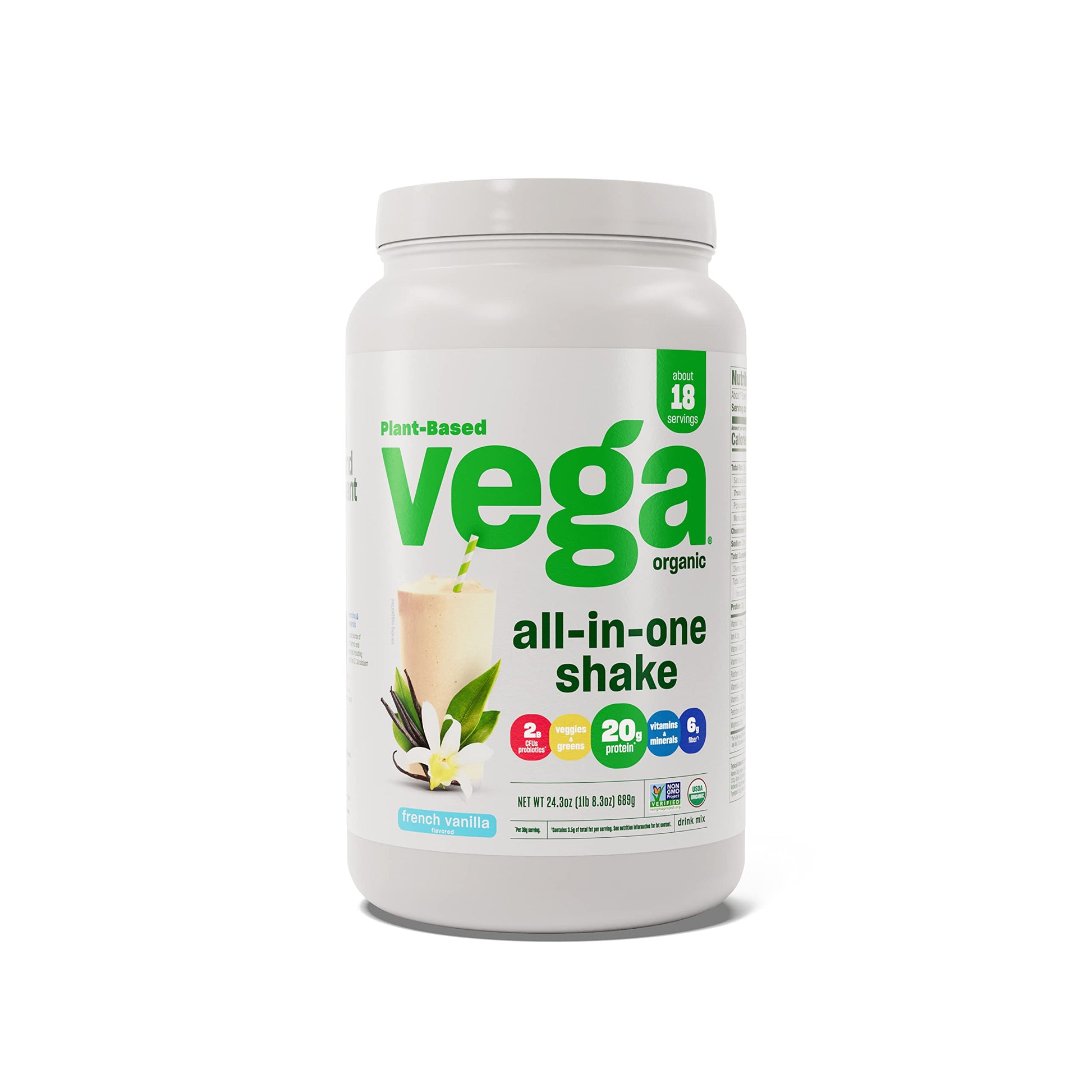 Vega Organic All-in-One Vegan Protein Powder French Vanilla 1.52 lb (Pack of 12)