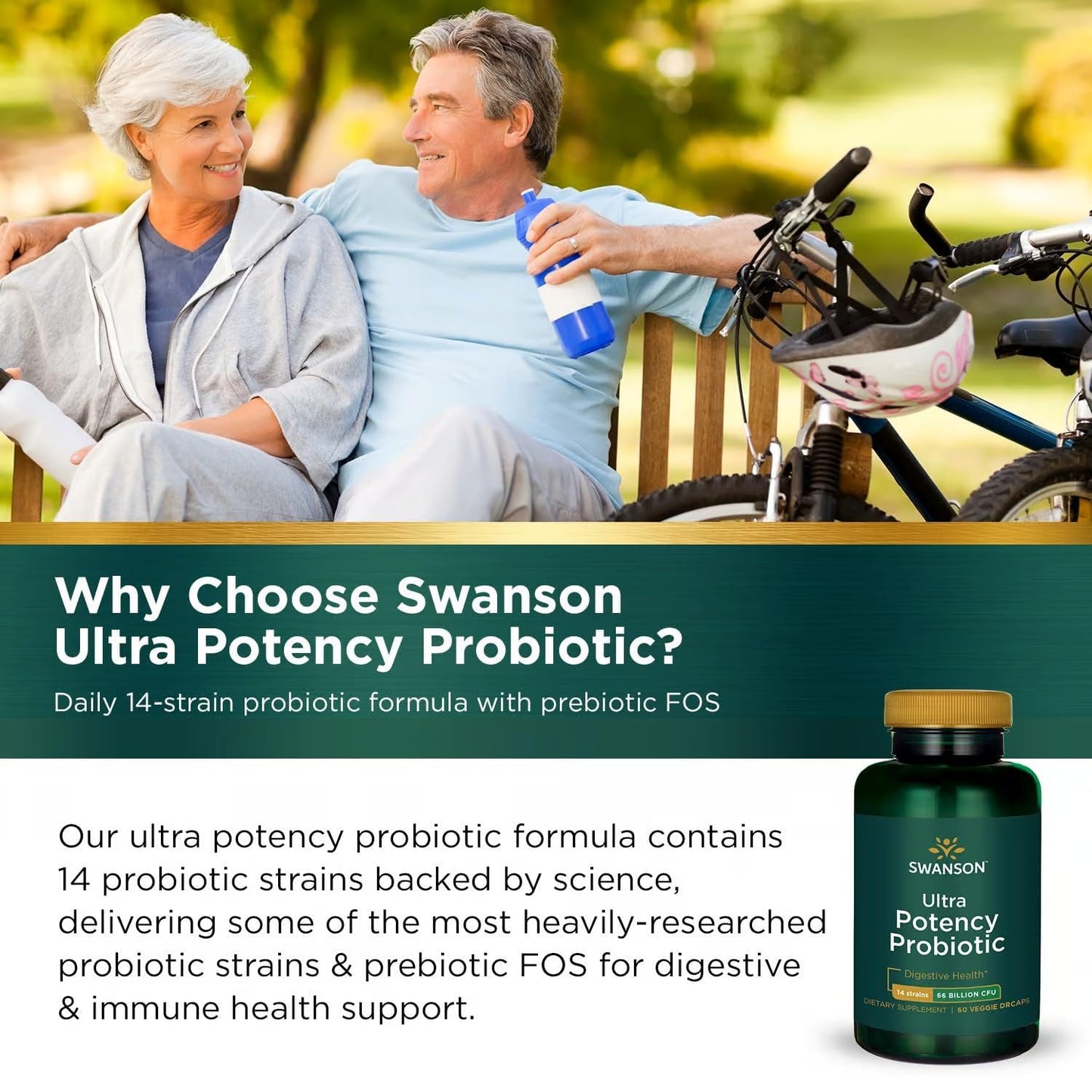 Swanson Ultra Potency Probiotic Digestive Health Immune System Support 66 Billion CFU Prebiotic NutraFlora scFOS Vegan Capsules 120 Count
