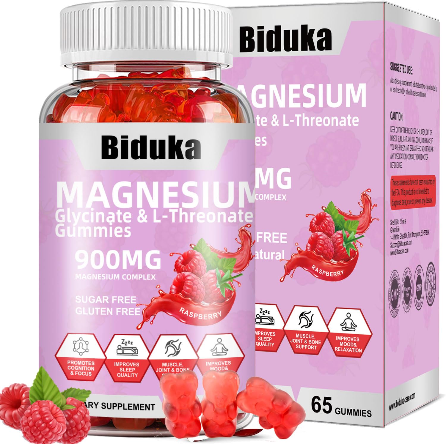 Biduka Magnesium Glycinate Gummies 900mg, 65 Count