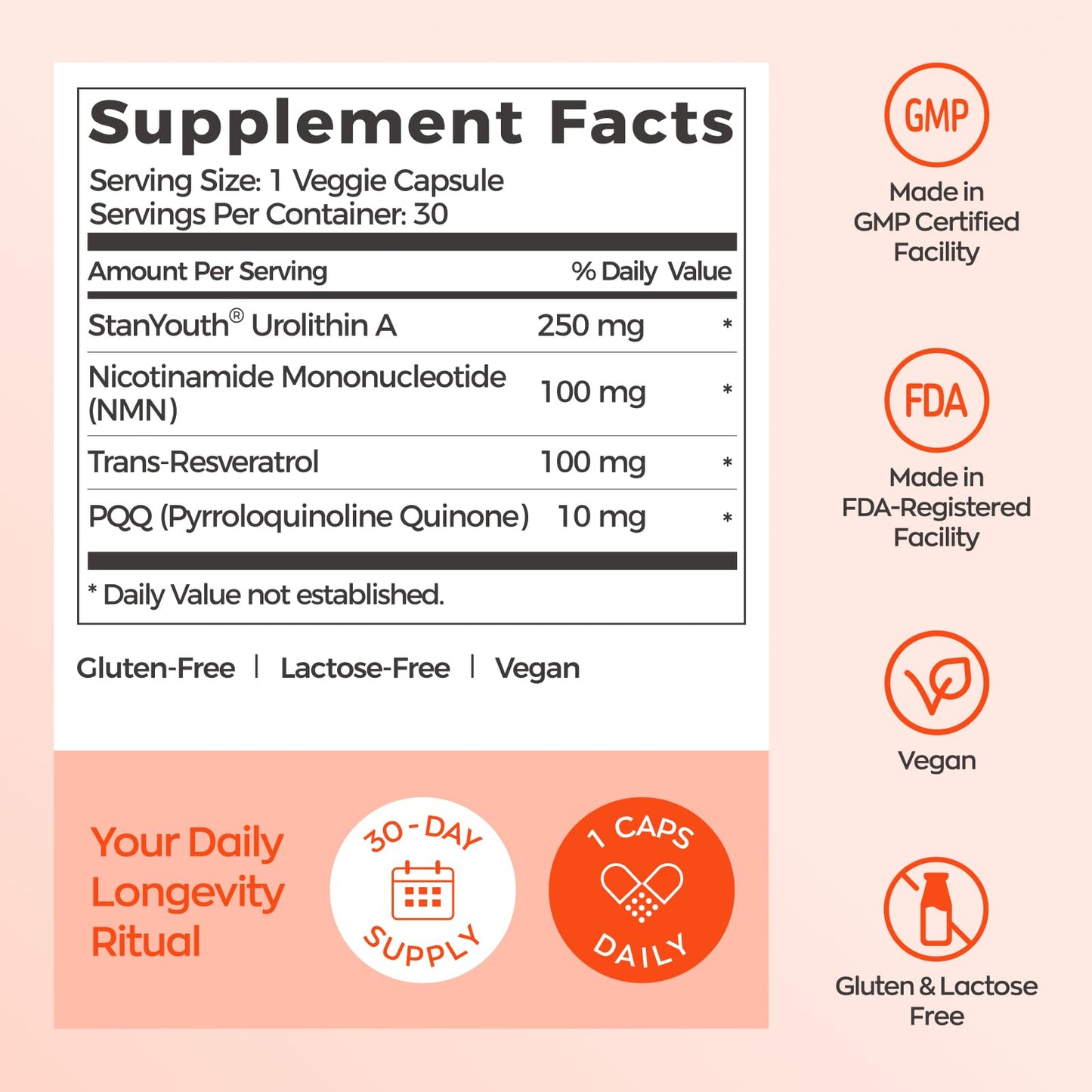 Vevoec Gynable Urolithin A Supplement with NMN & PQQ, 30 Capsules