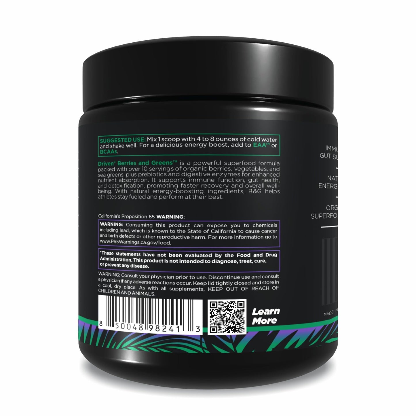 Driven Nutrition B&G Berries & Greens Superfood Powder, 8.47 Ounce