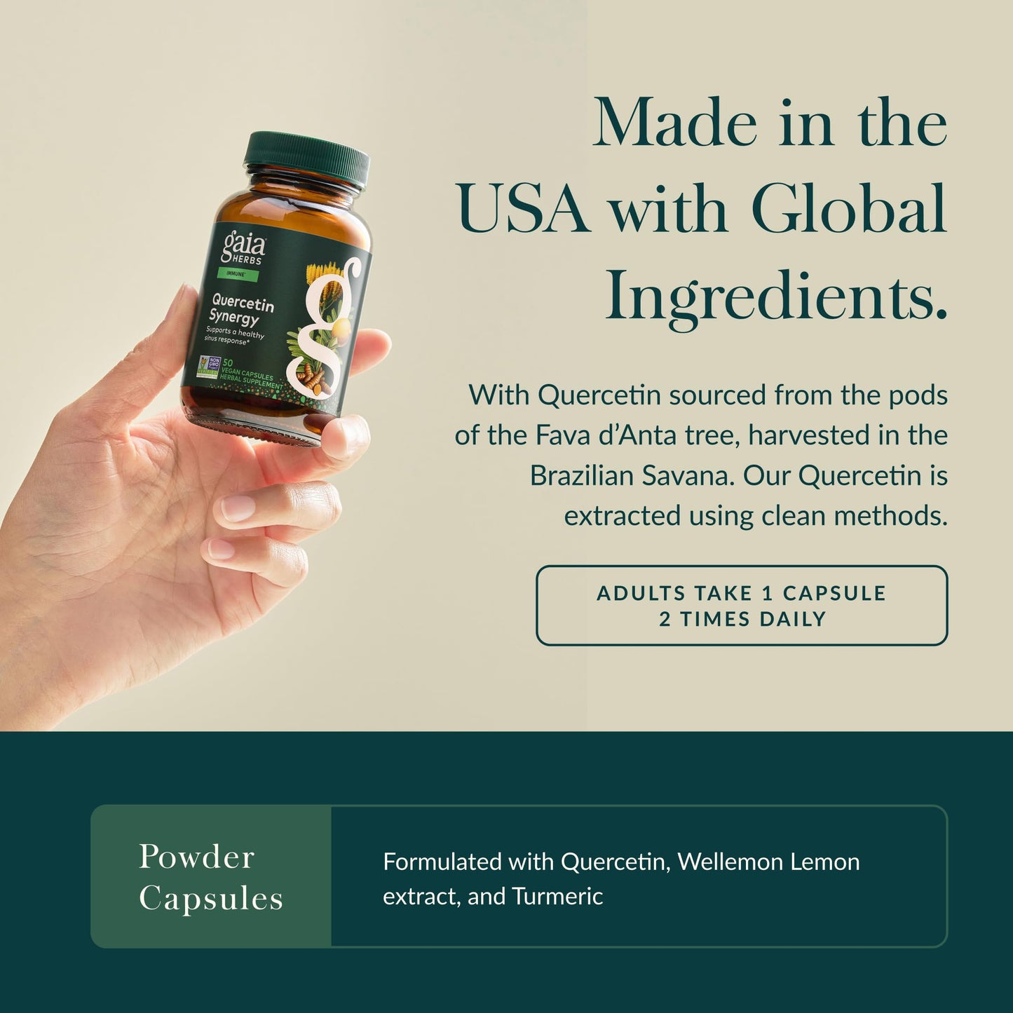 Gaia Herbs Quercetin Synergy - Supports Immune Health* - Wellemon Lemon Fruit Extract Capsules, 50
