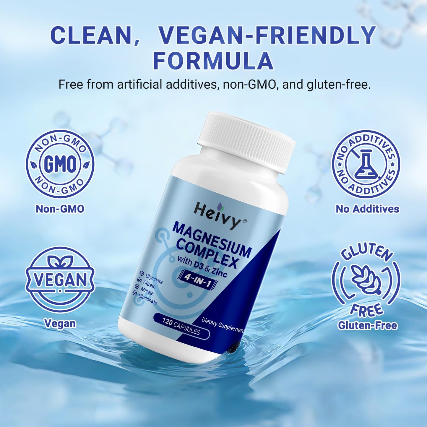 Heivy 4-in-1 Magnesium Complex with Zinc & Vitamin D3 Capsules, 120 Count